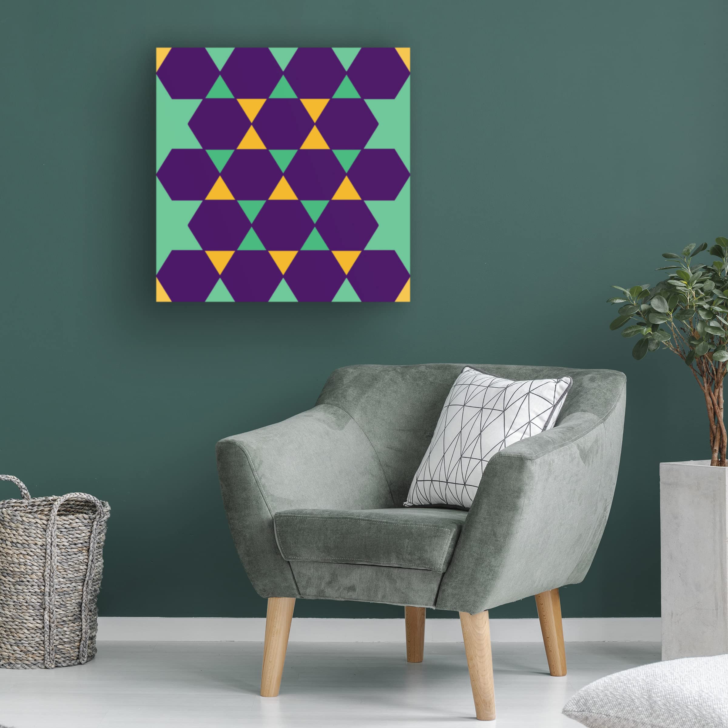 Hexagon Pattern 18 Abstract Canvas Wall Art by Richard Homawoo - Modern Geometric Home Decor for Living Room, Bedroom & Office