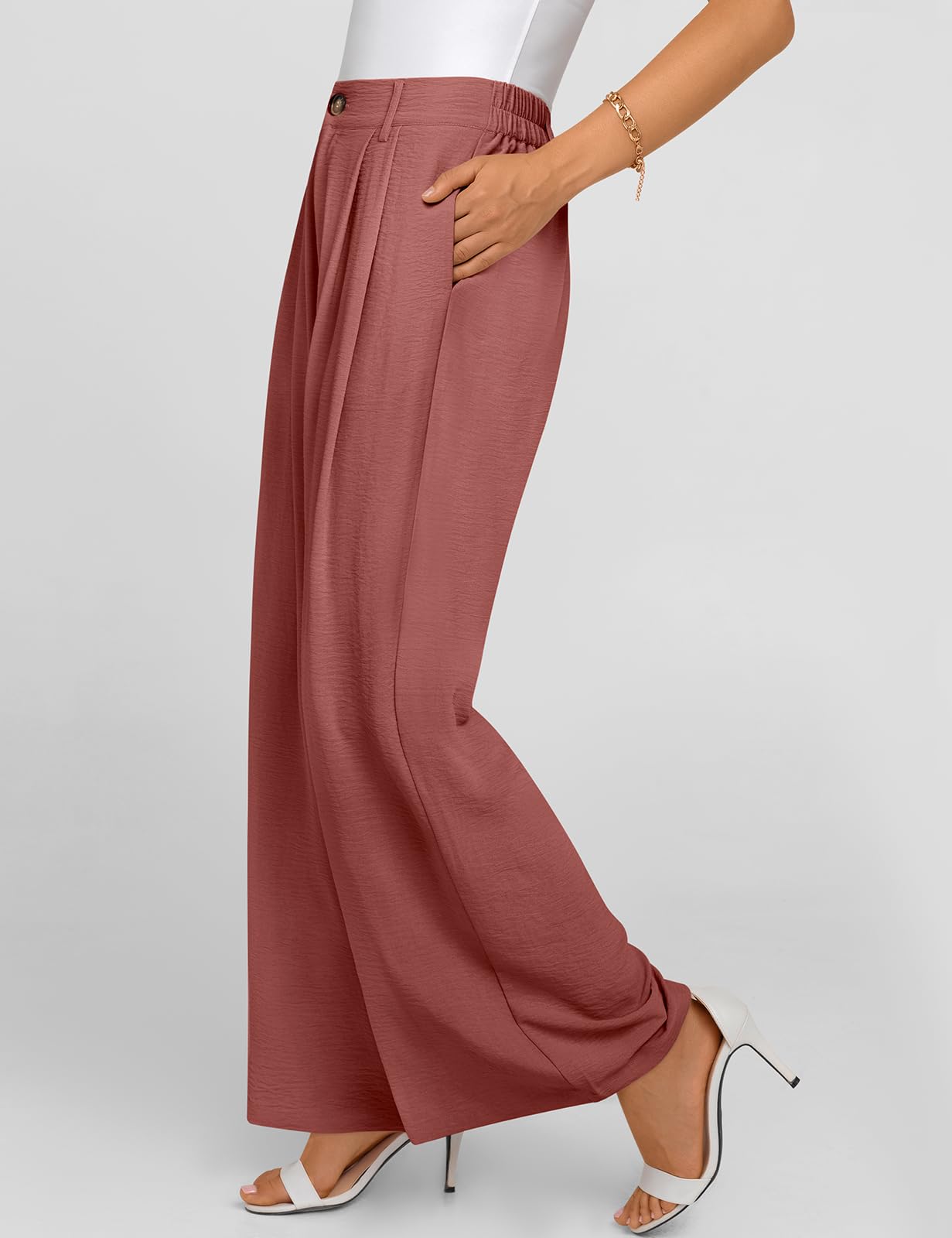 TARSE Women's Wide Leg Dress Pants - High Elastic Waist Back Business Work Trousers - Long Flowy Casual Office Pants for Professional & Comfortable Workwear