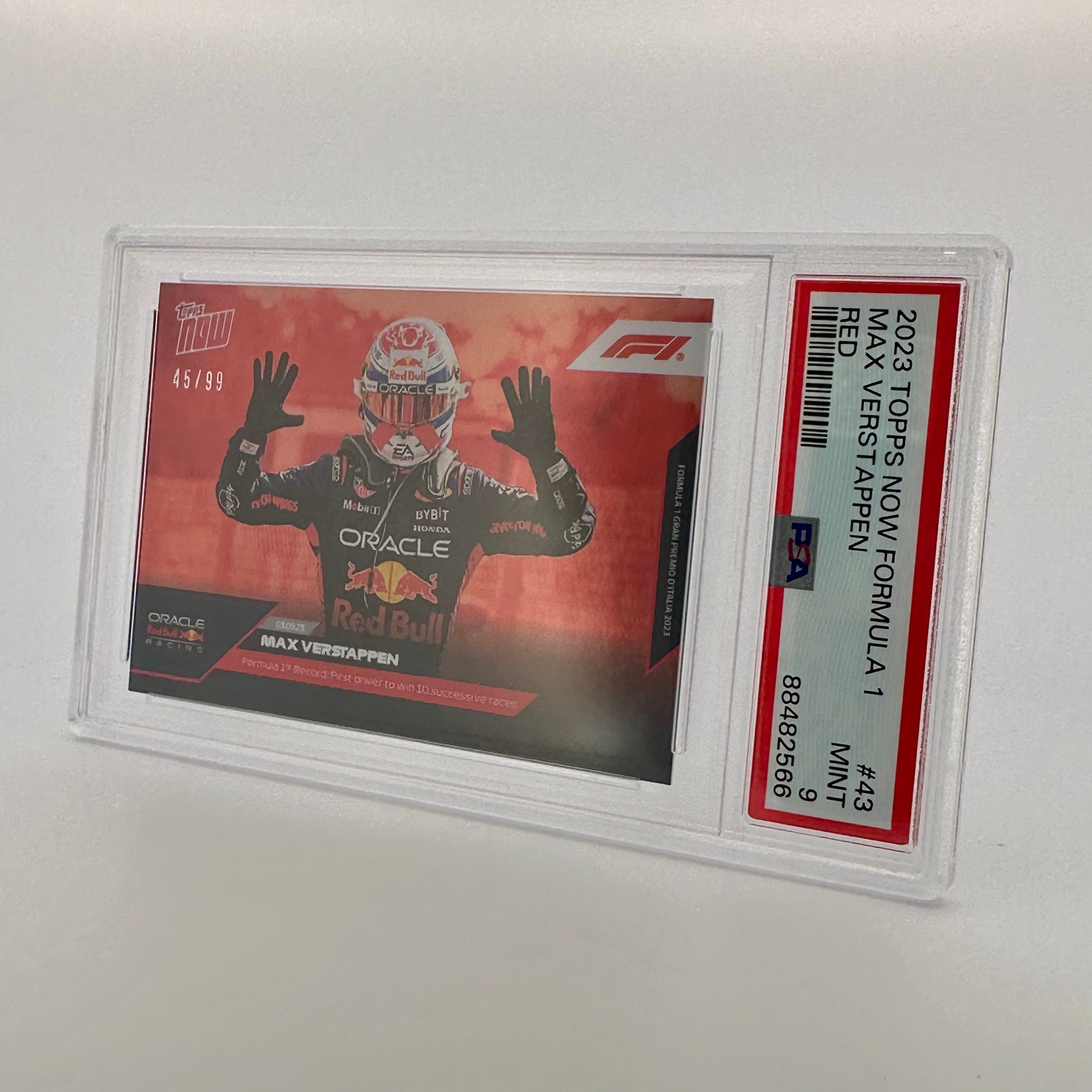 PSA 9 Graded Max Verstappen #43 Red Racing Card 45/99 - Limited Edition Collectible for F1 Fans & Sports Memorabilia Enthusiasts