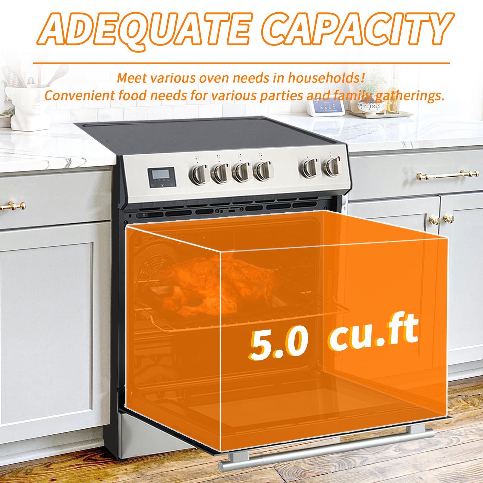 36 Inch Electric Wall Oven with 5.0 Cu Ft Capacity - 8,500W Smooth Cooktop & 3,500W Convection Oven - Stainless Steel Finish with Manual Controls & Timer - Perfect for Baking, Roasting & Family Cooking in Modern Kitchens
