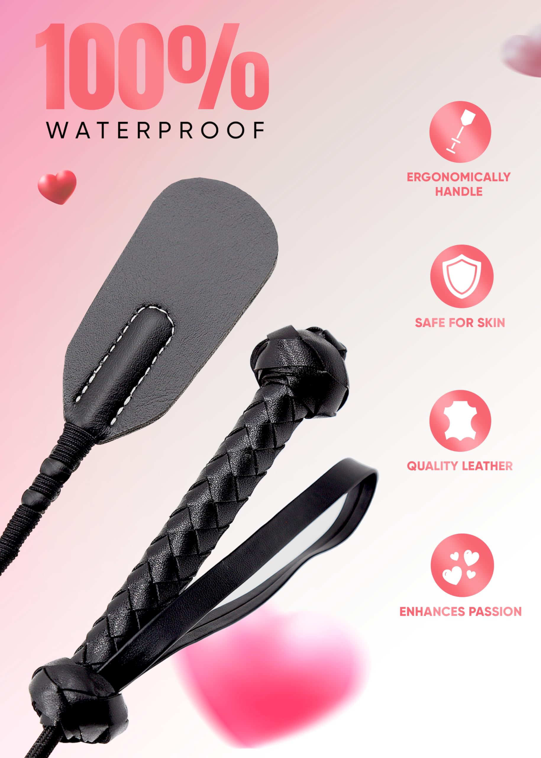 18 Inch BDSM Spanking Paddle - Leather Riding Crop for Adult Play, Fetish & Sensual Spanking | Perfect for Couples, Roleplay & BDSM Scenes