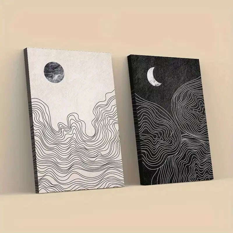 2 Piece Abstract Sun and Moon Geometric Framed Wall Art - 50x75cm High Quality Canvas Print | 100% Australian Made | Ready to Hang | Perfect for Living Room, Bedroom & Office Decor