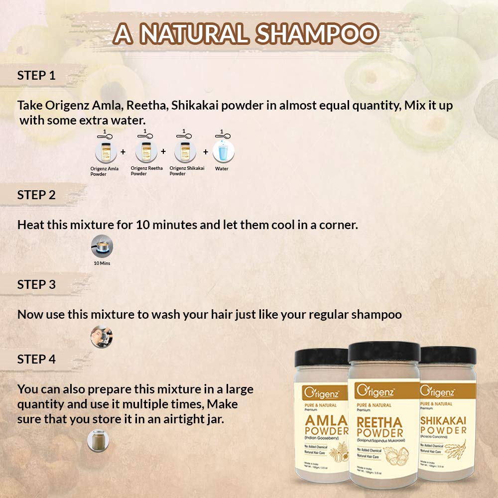 Origenz Reetha, Shikakai & Amla Powder Combo Pack - 300g Natural Hair Care for Healthy Scalp, Dandruff Control & Hair Growth | Ayurvedic Herbal Wash, Nourishing Mask with Indian Gooseberry | Perfect for Daily Hair Cleansing & Holistic Hair Treatment