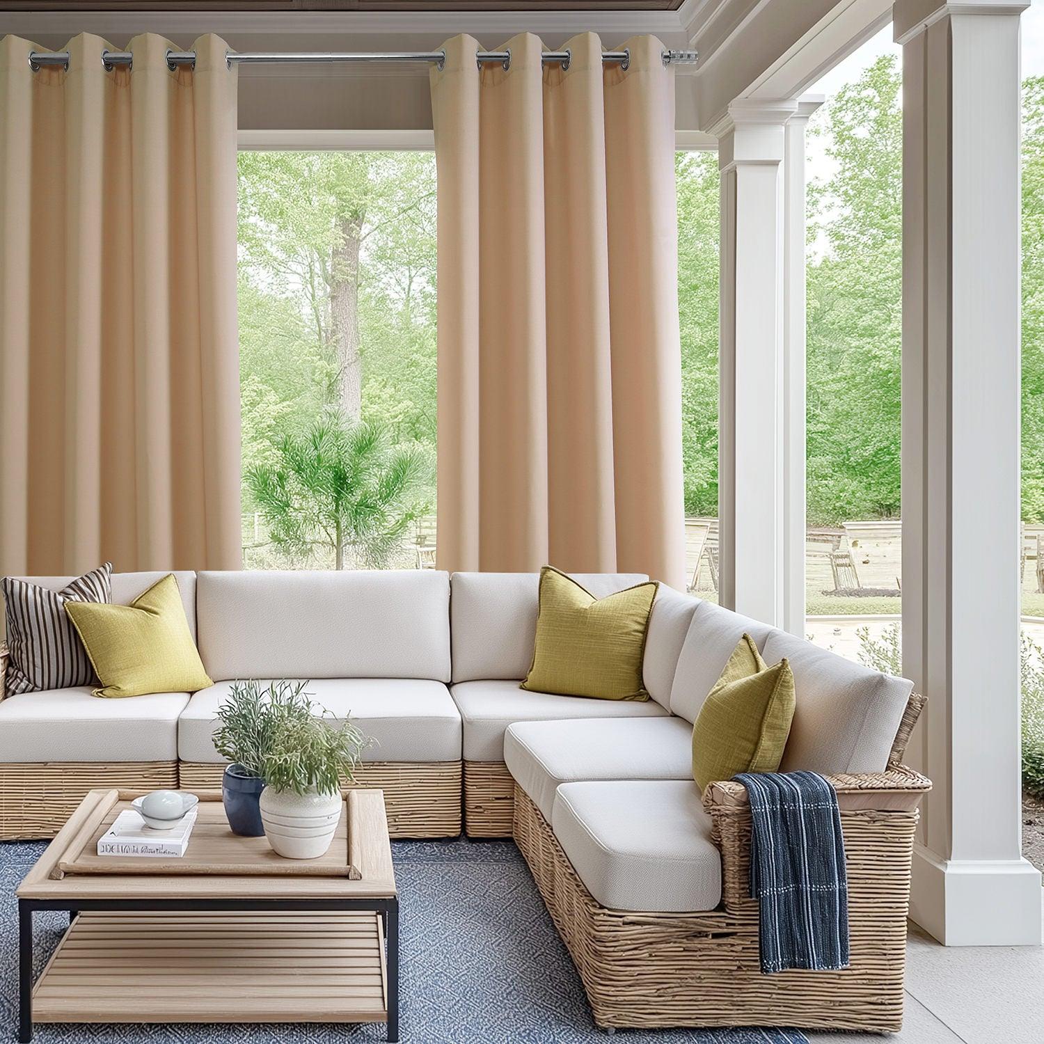 Sand Dune Beige Grommet Villanova Outdoor Curtains - Waterproof Sun Shade Patio Drapes for Deck, Porch & Poolside (Set of 2 Panels)