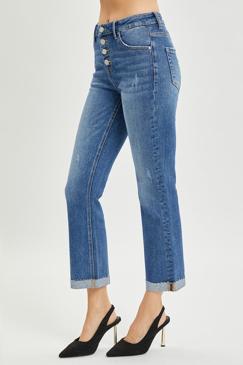 Stylish Women's Button Fly Cropped Bootcut Jeans - Trendy High Waist Denim Pants for Casual Outfits & Everyday Wear | Perfect for Office, Dating & Weekend Looks