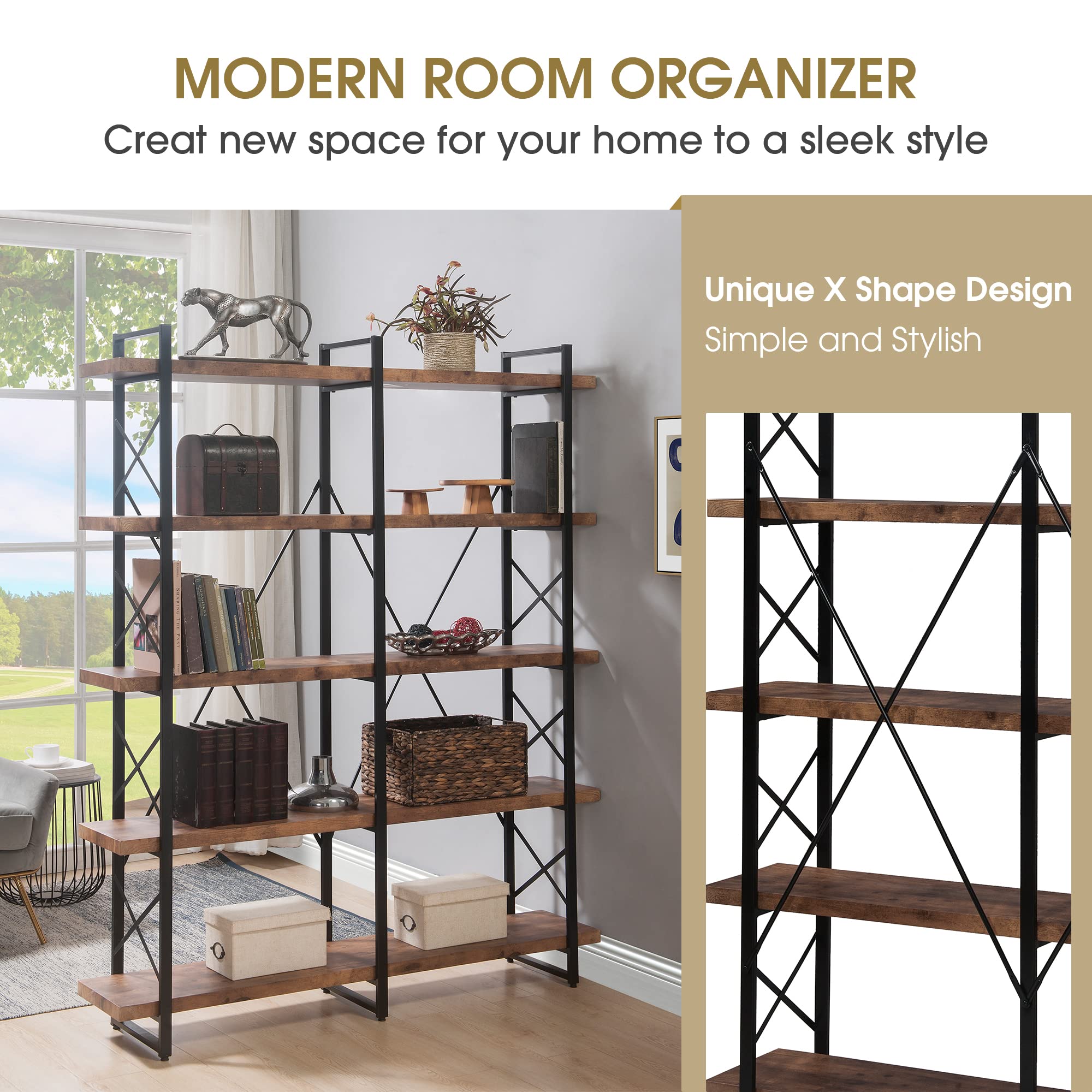 Merax 5-Tier Industrial Bookshelf - 71