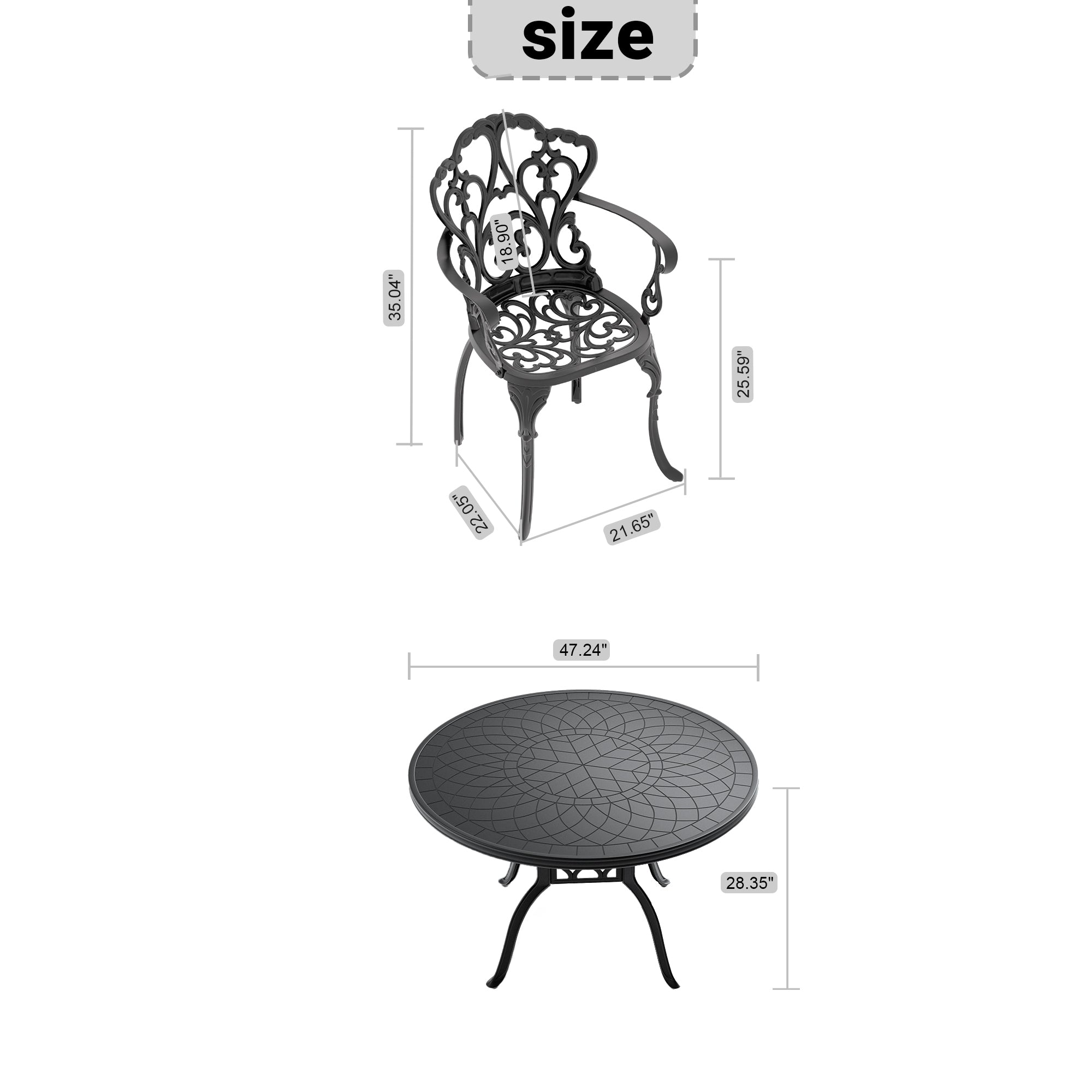 7-Piece Cast Aluminum Patio Furniture Set with Cushions (Random Colors) - Outdoor Dining & Lounge Set for Garden, Poolside, or Backyard Relaxation