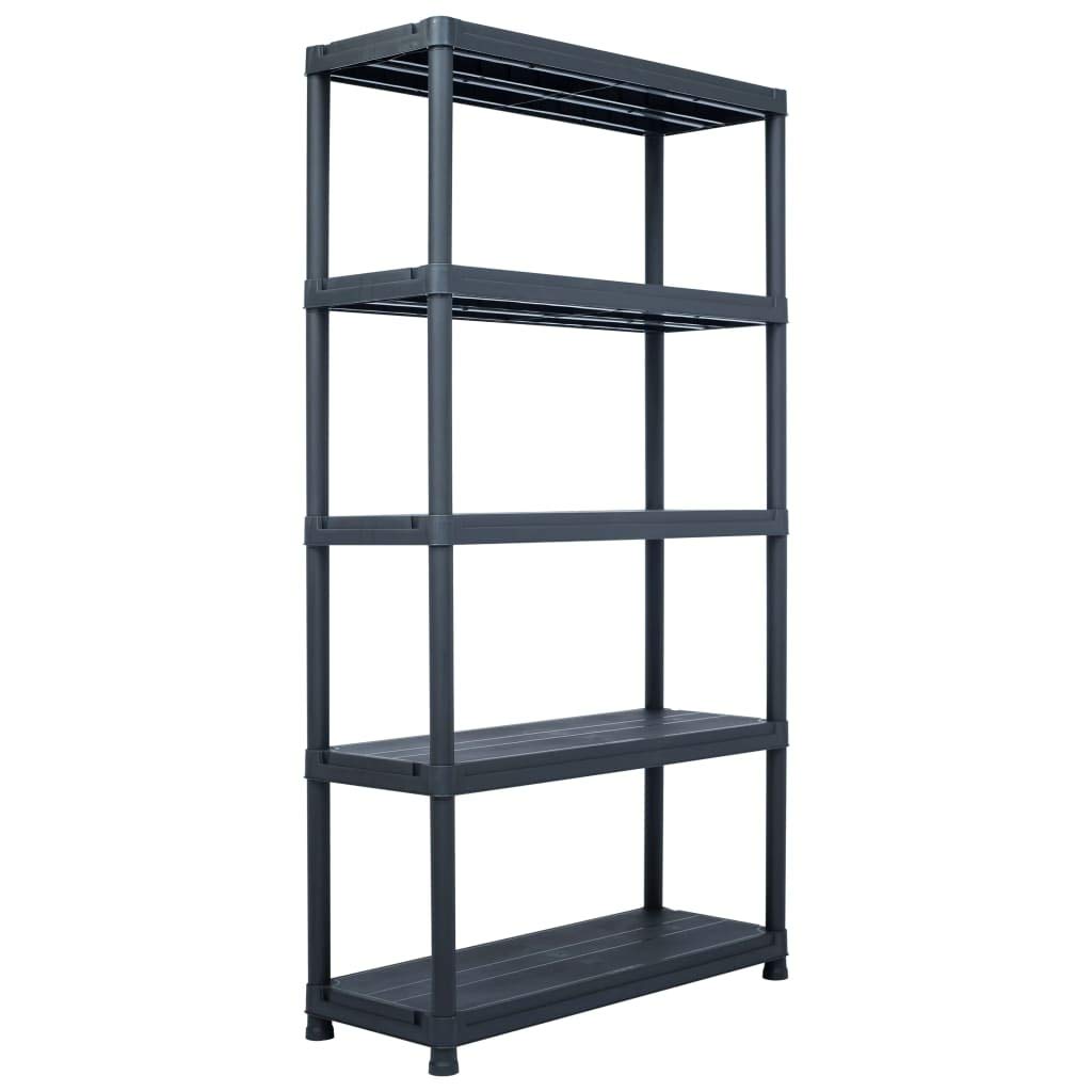 5-Tier Heavy Duty Plastic Garage Shelving Unit - Sturdy Storage Rack for Garage, Kitchen, Warehouse, Office & Home Organization - Compact Space-Saving Design, Easy Assembly (Ideal for Storing Tools, Pantry Items & Household Supplies)