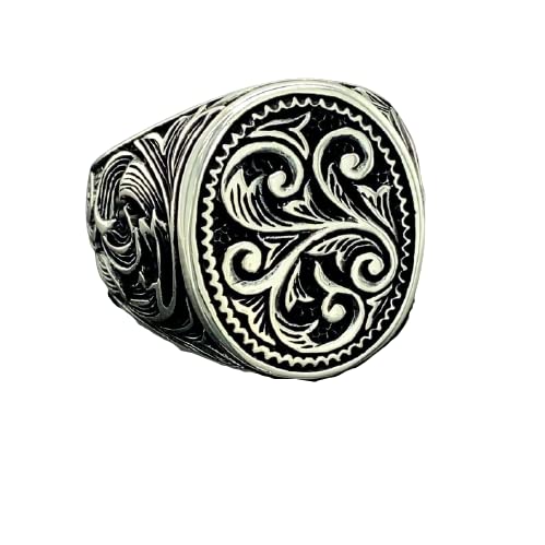 925k Silver Ottoman Men's Ring - Handmade Turkish Jewelry with Intricate Embroidery - Perfect Gift for Him & Her - Ideal for Weddings, Anniversaries & Special Occasions