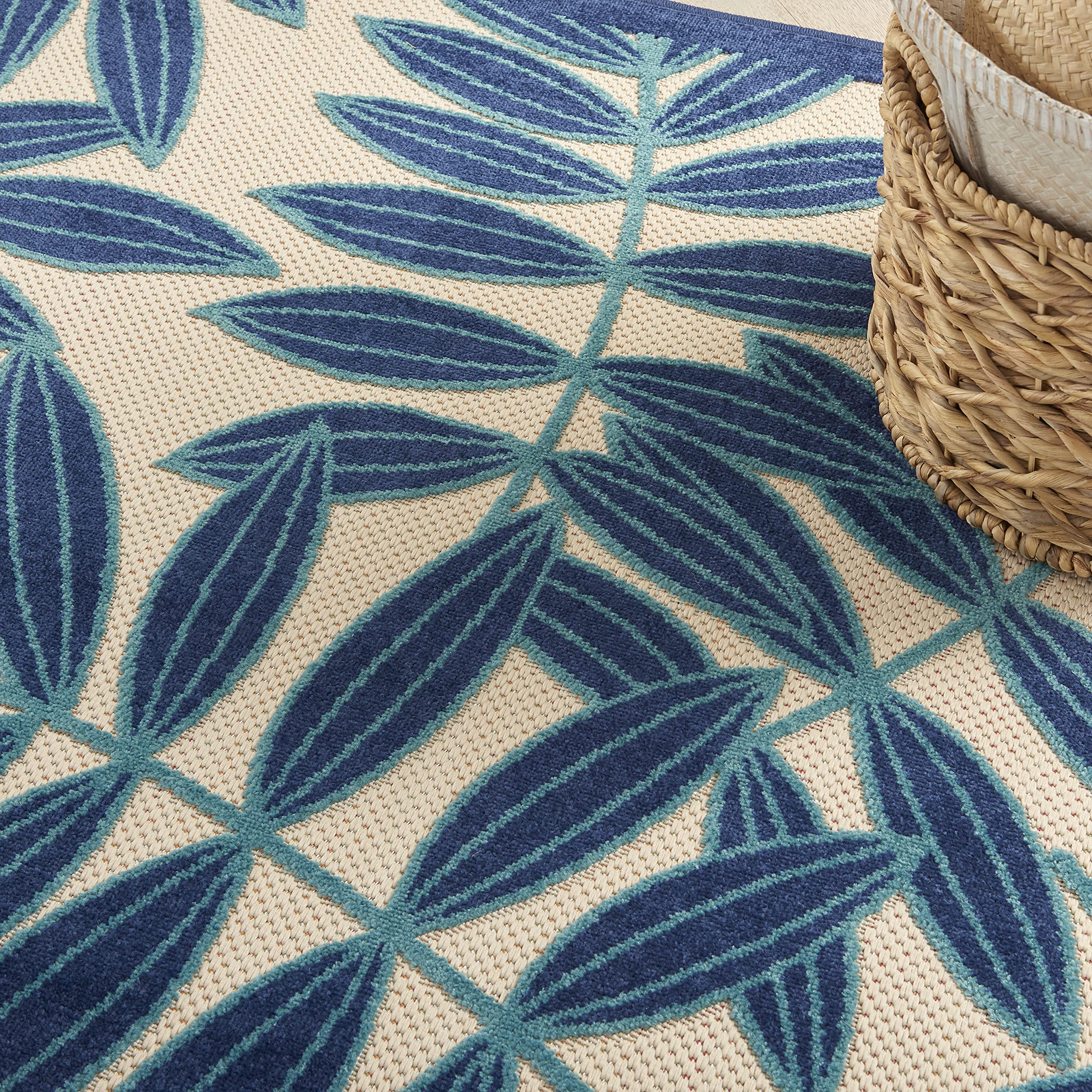 Nourison Aloha Indoor/Outdoor Navy Blue 7' x 10' Area Rug - Easy to Clean, Non-Shedding, Stain Resistant | Perfect for Bedroom, Living Room, Dining Room, Backyard, Deck & Patio (7x10) - Ideal for Coastal Decor, Poolside Lounging & Outdoor Entertaining