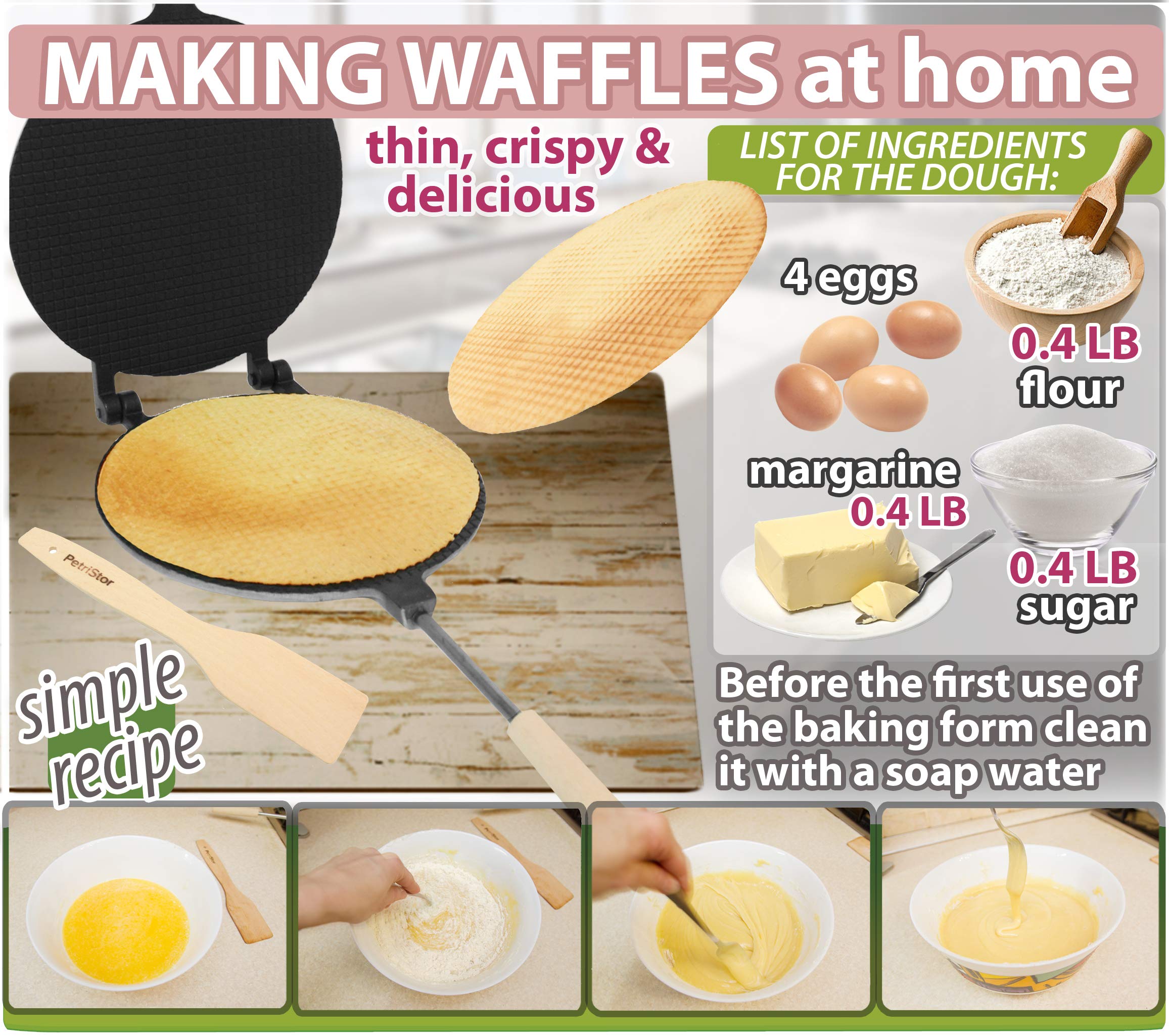 Round Waffle Maker Non-Stick - Electric Waffle Cone & Ice Cream Cone Maker - Krumkake Iron & Stroopwafel Maker - Perfect for Homemade Desserts, Parties & Cafes