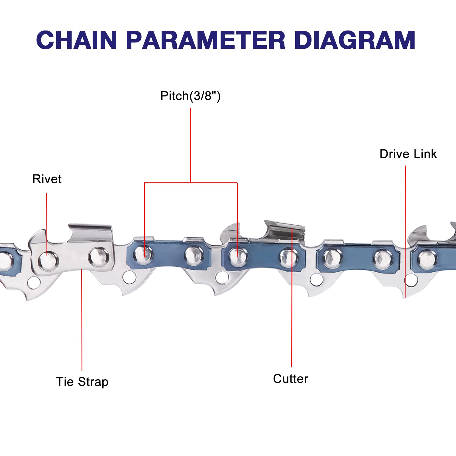4 Pack 16 Inch Chainsaw Chain 3/8