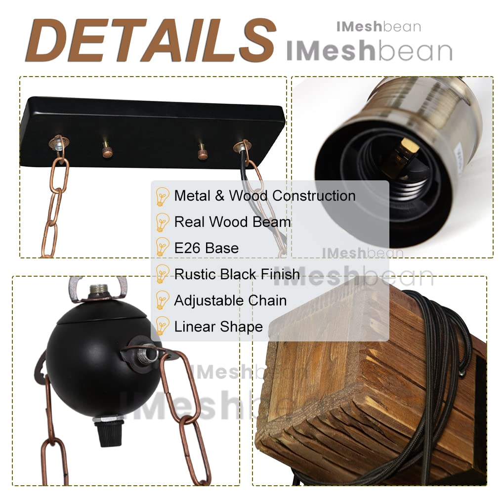 8-Light Wooden Chandelier - Rustic Industrial Pendant Light Fixture with Retro Design for Dining Room, Kitchen Island, Bar, Billiard Table & Pool Table | Perfect for Farmhouse, Loft & Industrial Decor