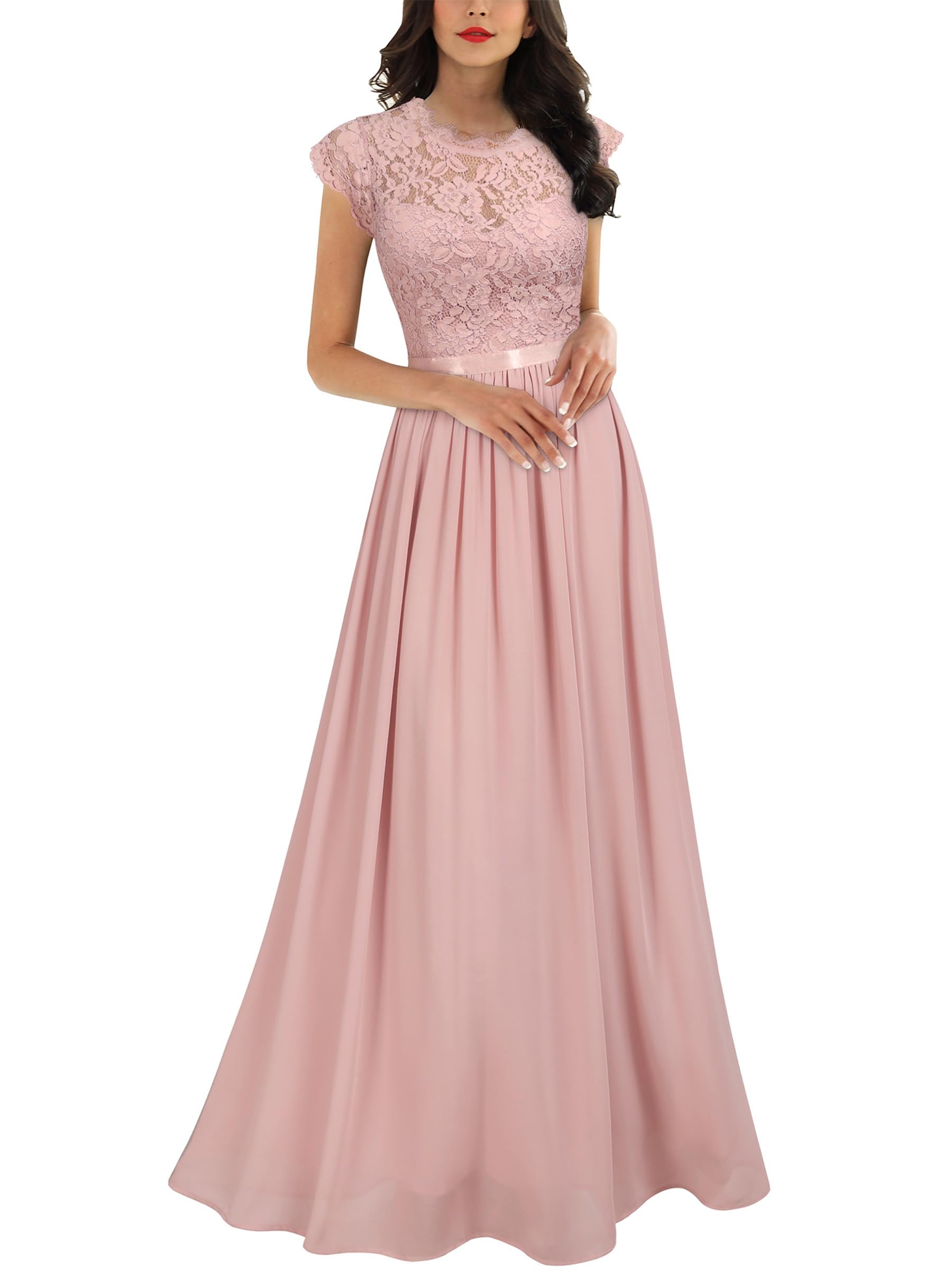 Elegant Miusol Women's Floral Lace Maxi Dress for Evening Party, Wedding, Prom & Special Occasions | Formal Long Gown with Floral Embroidery