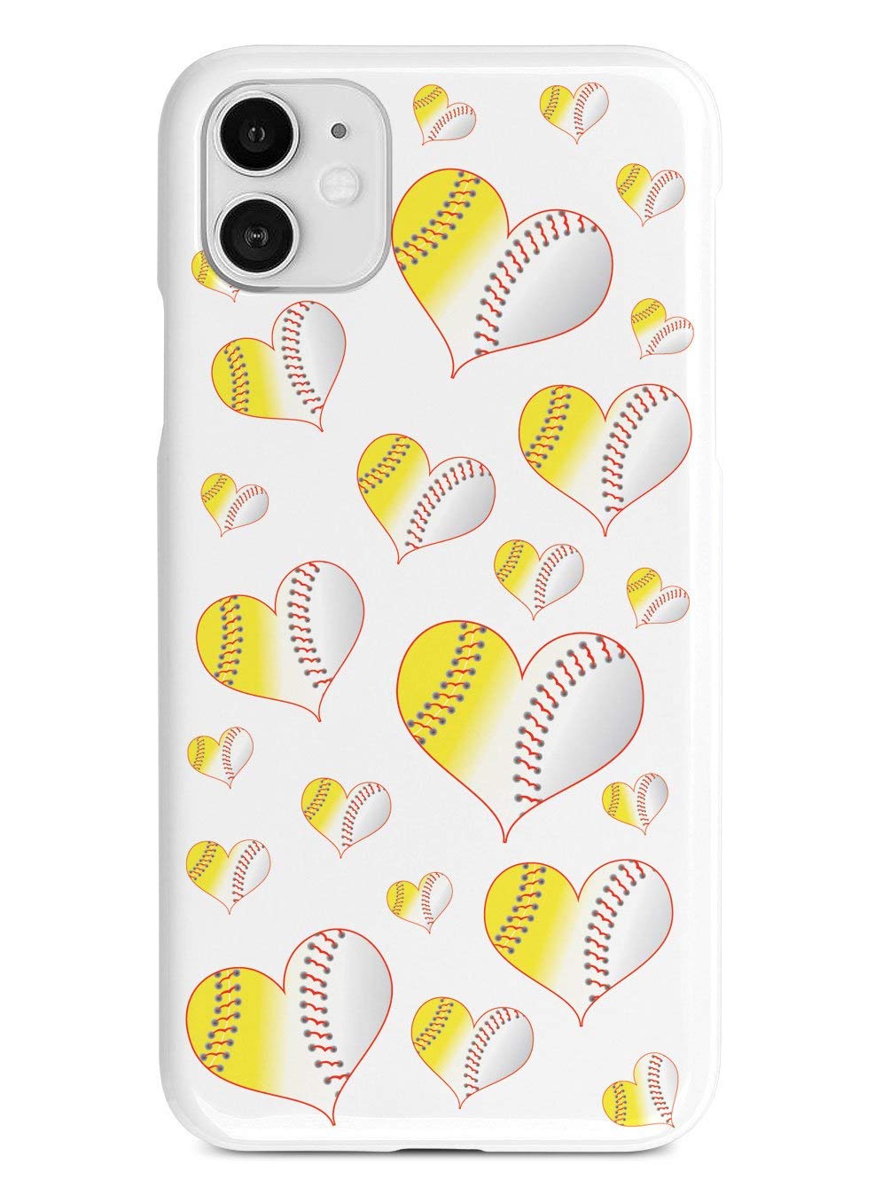 **Inspired Cases for iPhone 11 - 3D Textured Protective Phone Cover with Baseball & Softball Hearts Pattern - Shockproof & Slim Design - Perfect for Sports, Work & Daily Use (White)**