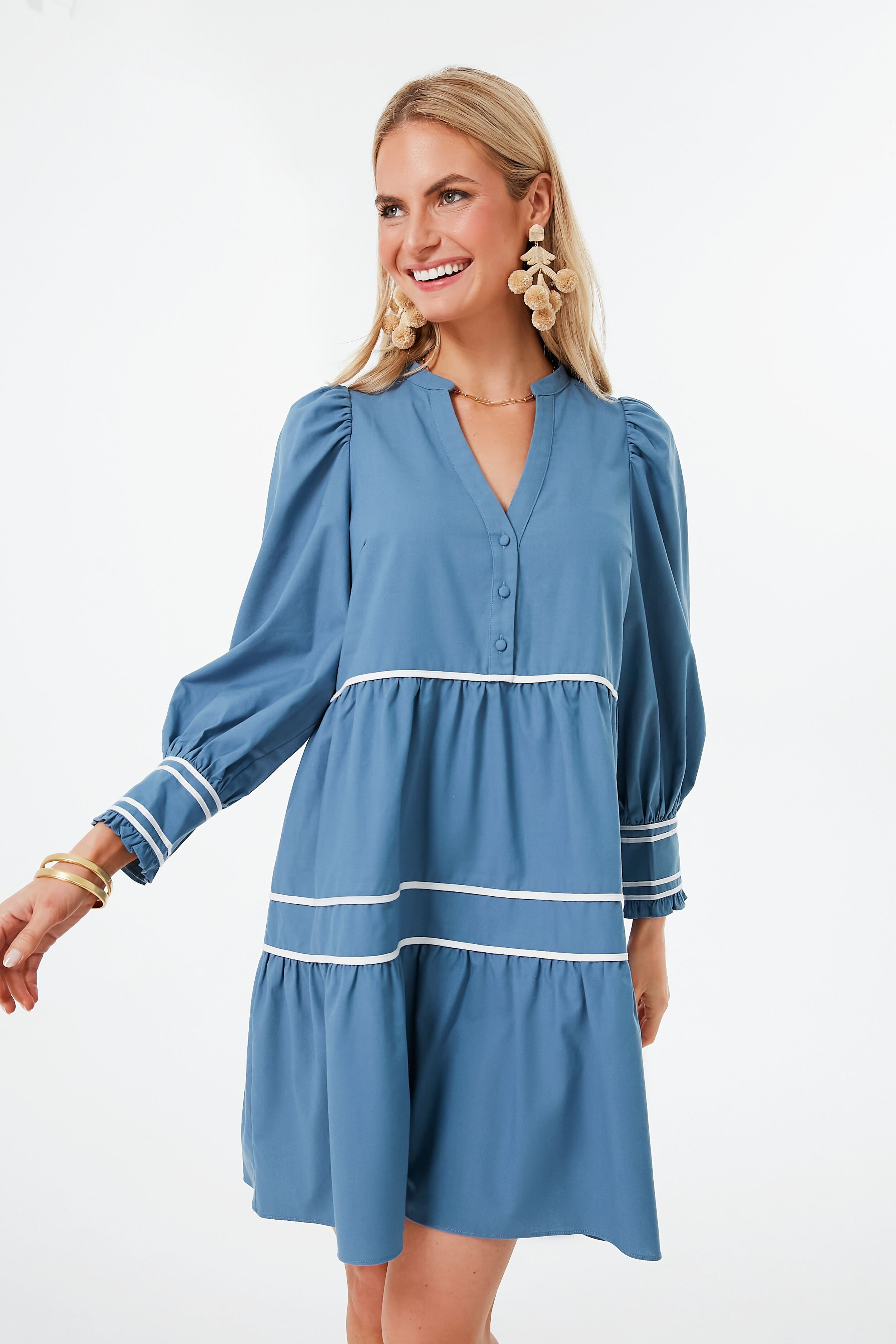 Blue Tiered Abby Dress for Women - Elegant Flowy Midi Dress with Ruffles | Perfect for Weddings, Parties & Special Occasions