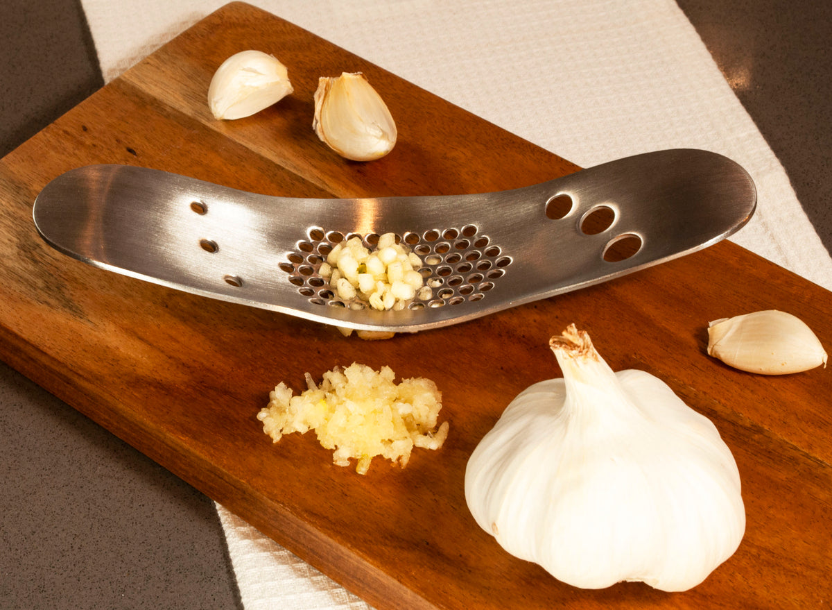 Premium Garlic Press with Herb Stripper - Easy Garlic & Herb Chopper for Cooking, Baking & Meal Prep - Durable Stainless Steel Kitchen Gadget for Fresh Flavor in Every Dish