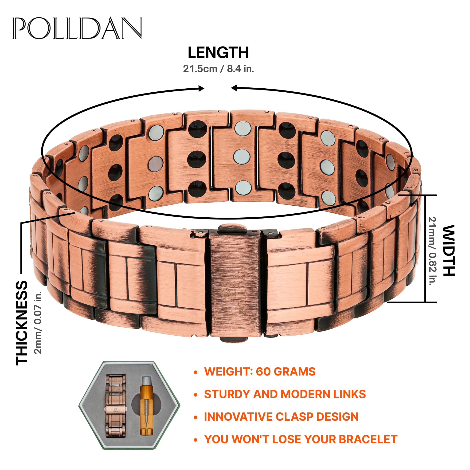 6200 Gauss Magnetic Copper Bracelet for Men - Adjustable Pure Copper Therapy Bracelet with Gift Box & Sizing Tool - Relief for Joint Pain, Arthritis & Circulation - Perfect for Workouts, Yoga & Daily Wear