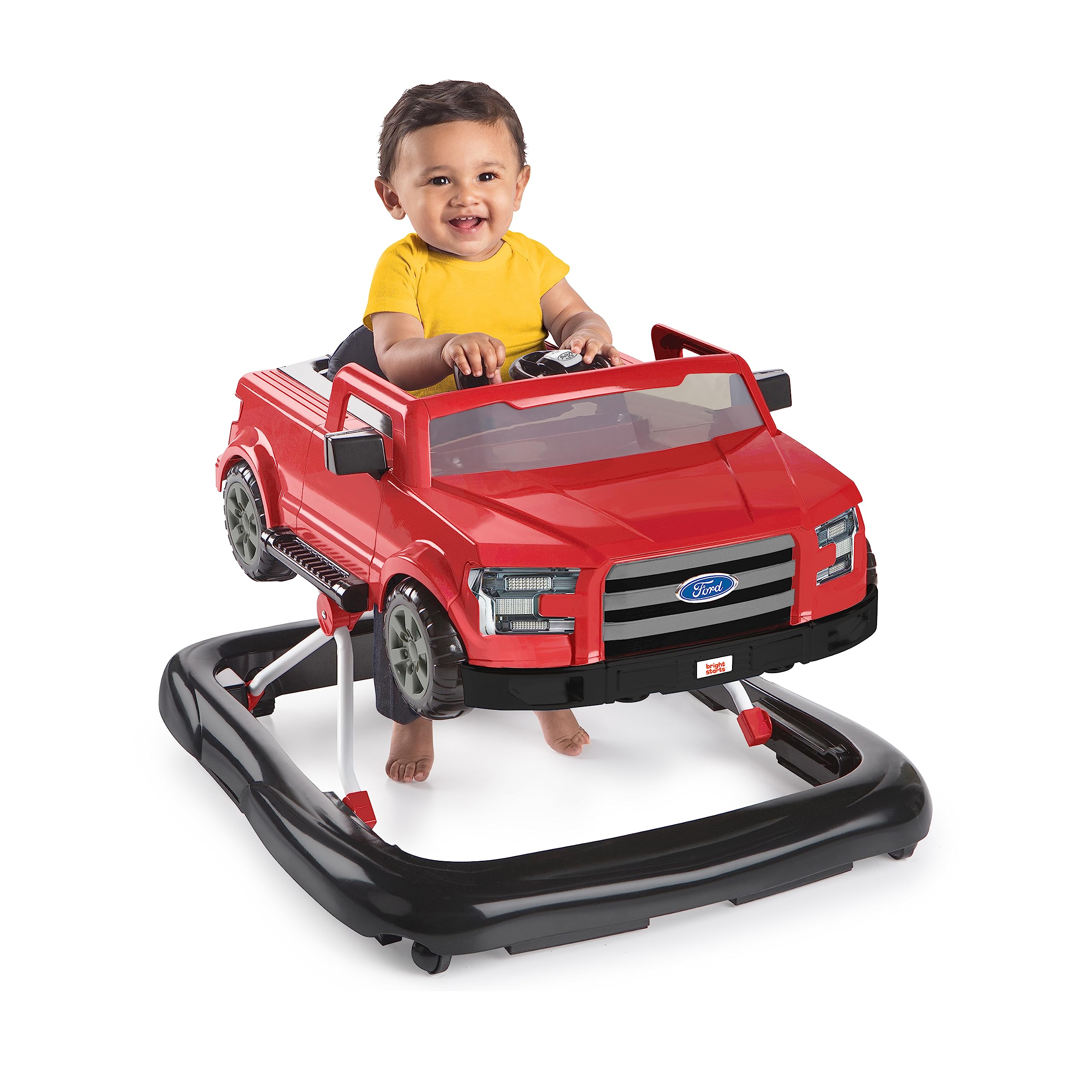 Bright Starts Ford F-150 4-in-1 Red Baby Activity Center & Push Walker with Removable Interactive Steering Wheel - Fun Learning Toy for Infants 6 Months and Up - Perfect for Playtime, Early Development & First Steps