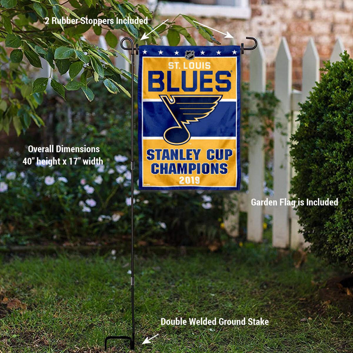 WinCraft St. Louis Blues 2019 Stanley Cup Champions Garden Flag with Pole Stand - Perfect for Hockey Fan Yard Decor & Sports Celebration