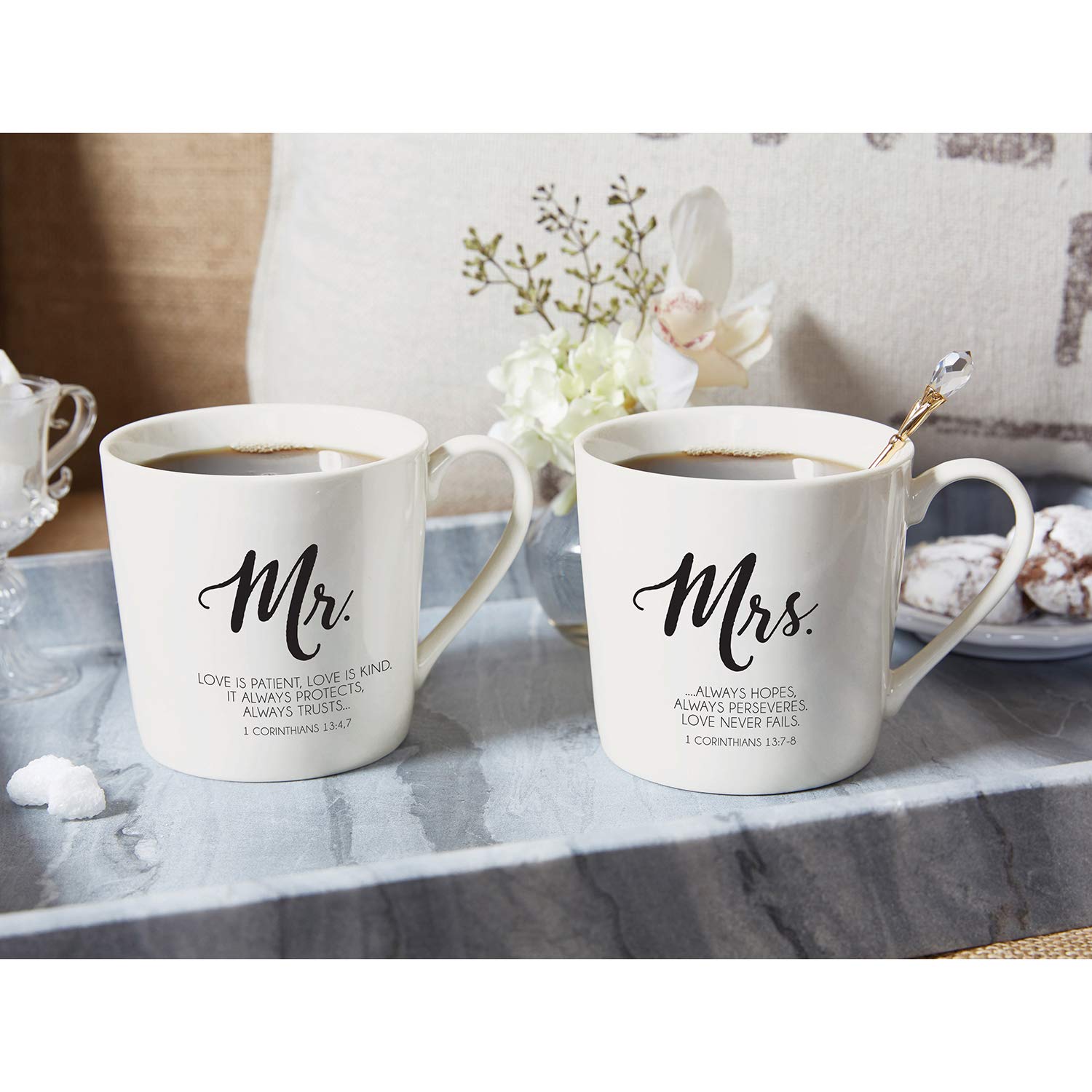 Faithworks Inspirational Bone China Coffee Mug Gift Set - Mr. & Mrs. Couple Mugs, Set of 2 - Perfect for Wedding, Anniversary & Christian Home Decor