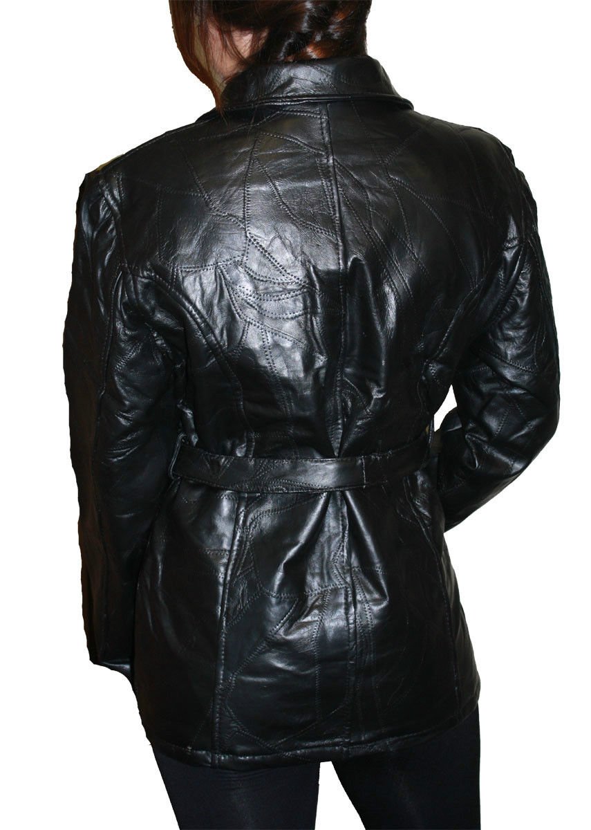 Genuine Patchwork Leather Jacket for Women with Zipper Waist Cut & Belt - Stylish Outerwear for Casual, Office & Evening Wear