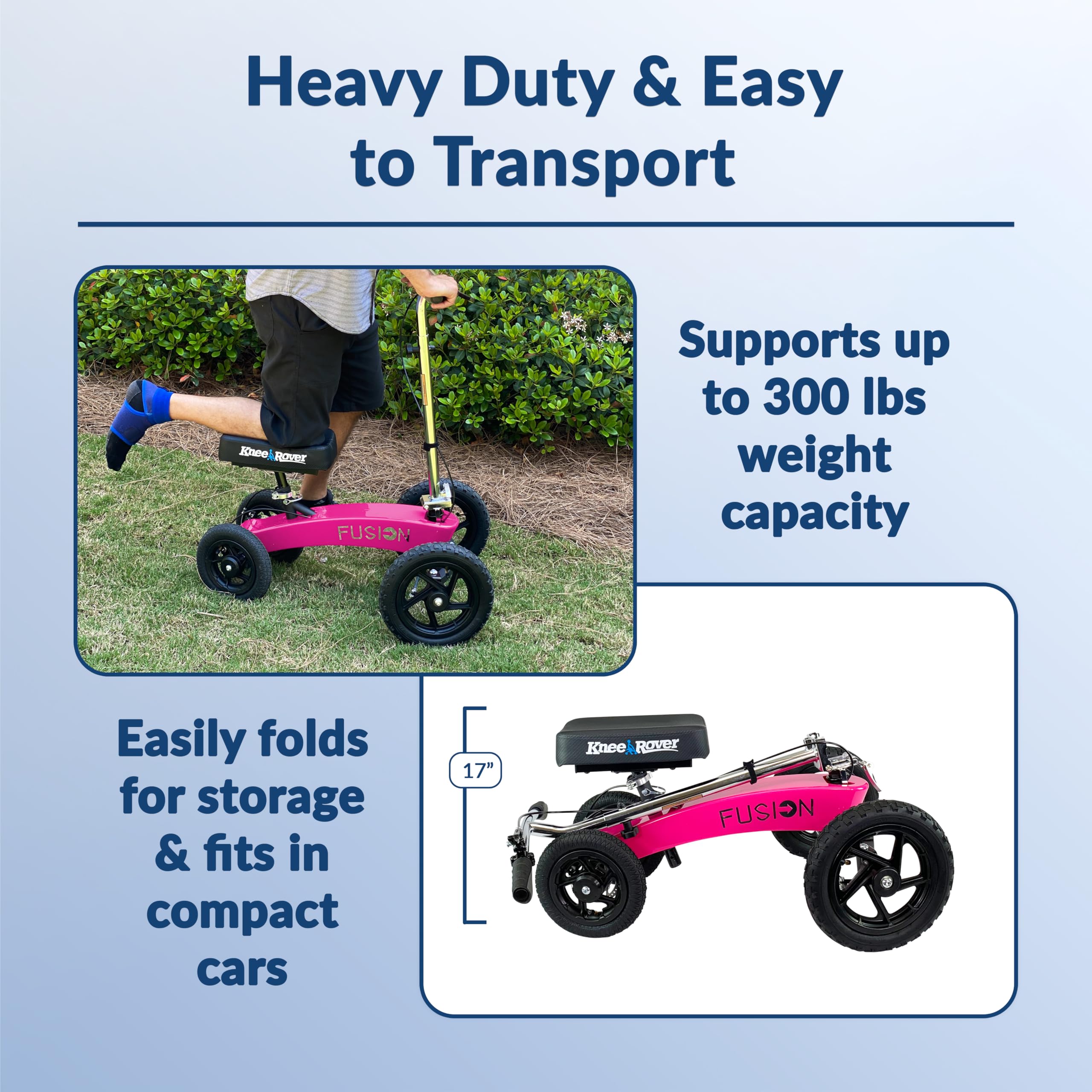 KneeRover All Terrain 4-Wheel Knee Scooter for Adults - Heavy Duty Knee Walker for Foot Surgery Recovery, Broken Ankle & Leg Injuries - Patented Steering Mobility Aid for Indoor/Outdoor Use