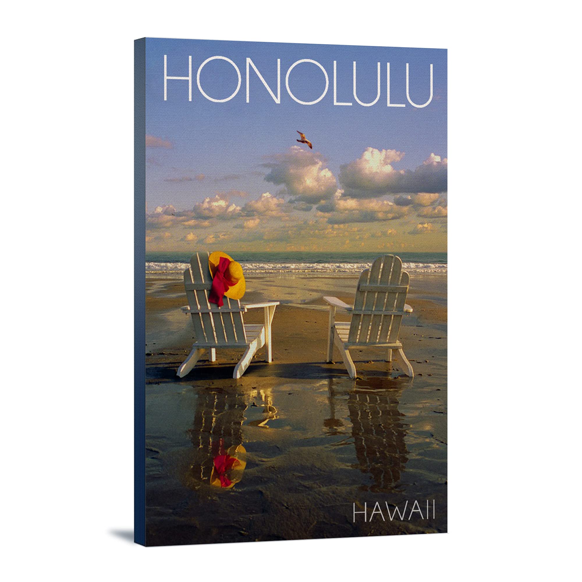 Lantern Press Honolulu Hawaii Beach Adirondack Chairs Wall Art - 24x36 Wrapped Canvas Print, Tropical Coastal Decor for Living Room, Bedroom & Office
