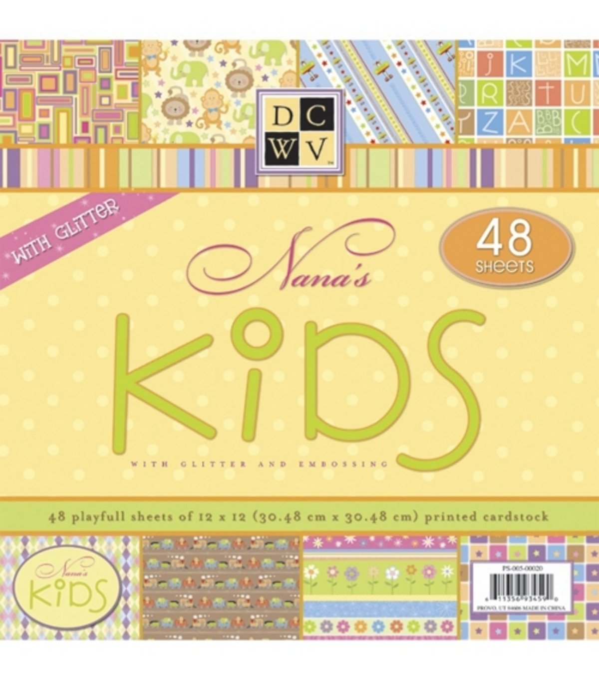 Nana's Kids 12x12 Inch Cardstock Paper - 48-Sheet Stack for Scrapbooking, Card Making & DIY Crafts | Die Cuts with a View PS005020 | Perfect for School Projects, Photo Albums & Home Decor