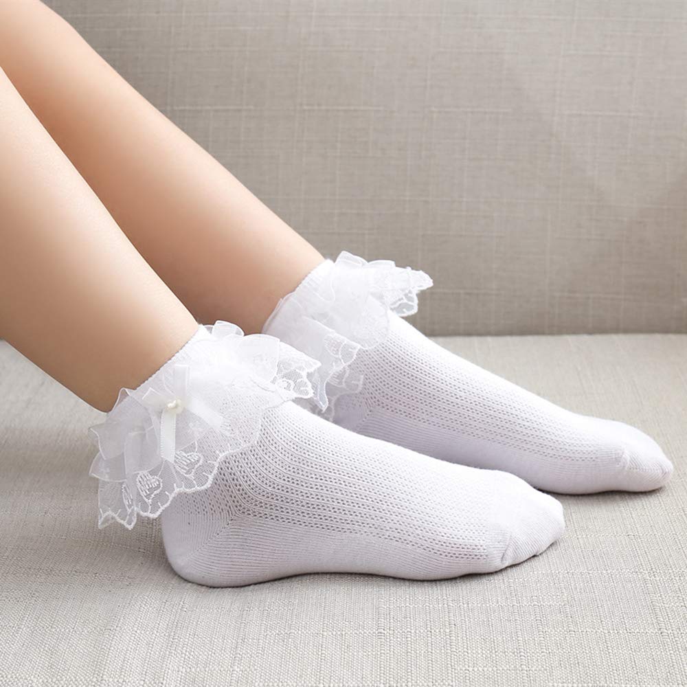 **Princess Lace Socks for Toddler & Kids Girls (1-9 Years) - Soft Cotton Dressy Socks for Parties, Weddings & Special Occasions**