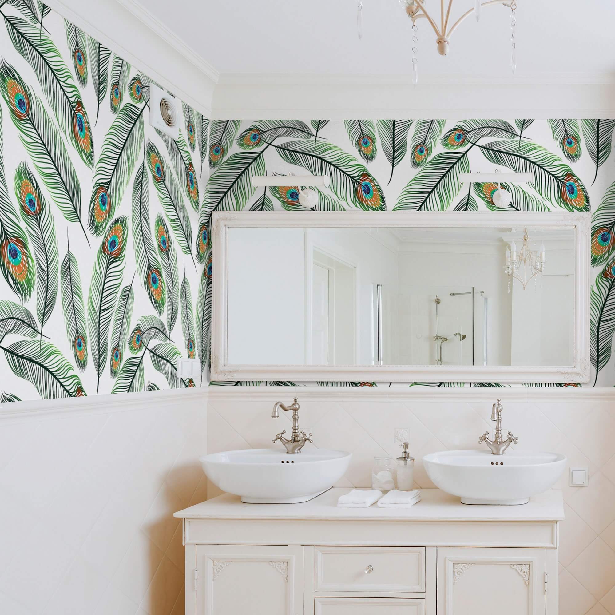 White & Turquoise Bird Animal Peel and Stick Removable Wallpaper - Self-Adhesive Decorative Wall Covering for Bedroom, Nursery, Living Room & Home Decor