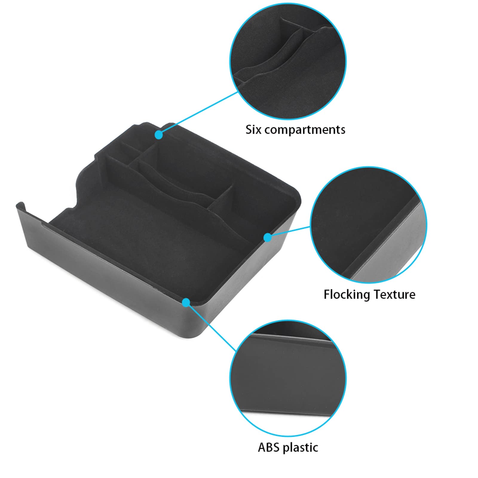 Tesla Model 3/Y 2021-2023 Center Console Organizer Tray - ABS Flocking Armrest Storage Box with Key Card Holder | Perfect for Car Accessories Organization & Daily Commute
