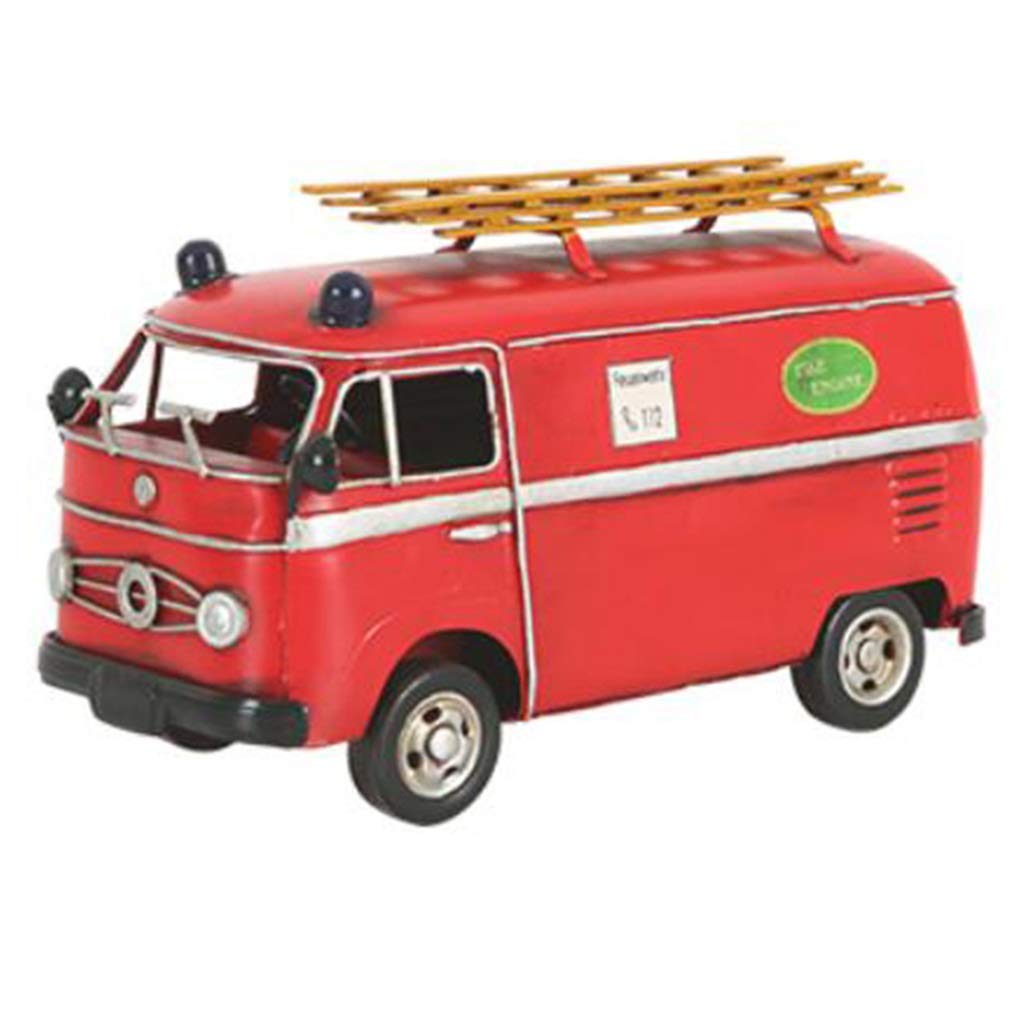 Vintage Fire Truck Model Sculpture - Red 19.9x11cm Home Decor for Bookshelf, Living Room, Wine Cabinet - Perfect Gift for Car Enthusiasts & Unique Home Decoration Idea