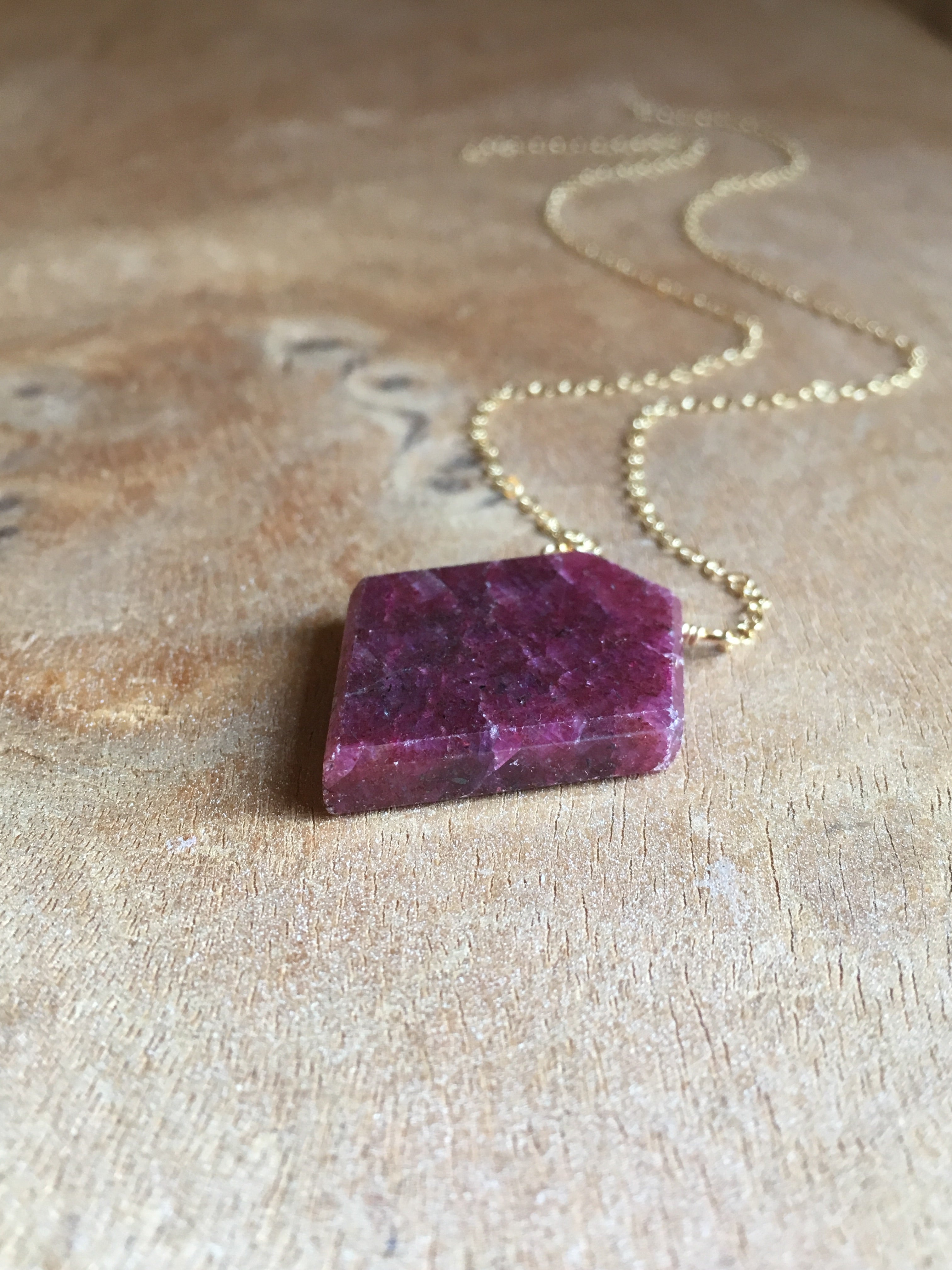 Large Raw Cut Genuine Ruby Pendant Necklace for Women - Natural Unpolished Ruby Jewelry - Perfect for Boho Chic, Wedding & Special Occasions