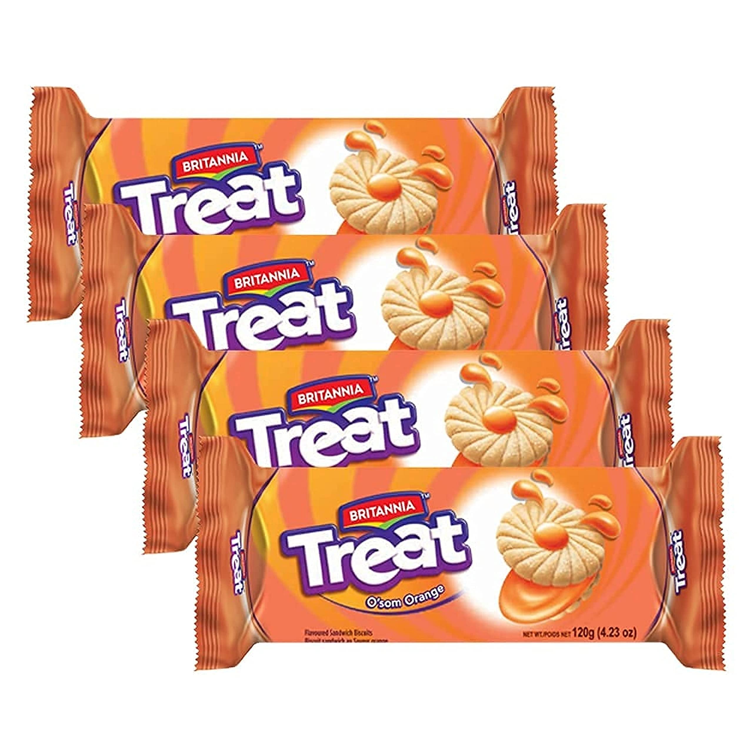 Britannia Treat O'som Orange Biscuits 4.23oz (4-Pack) - Perfect for Breakfast & Tea Time