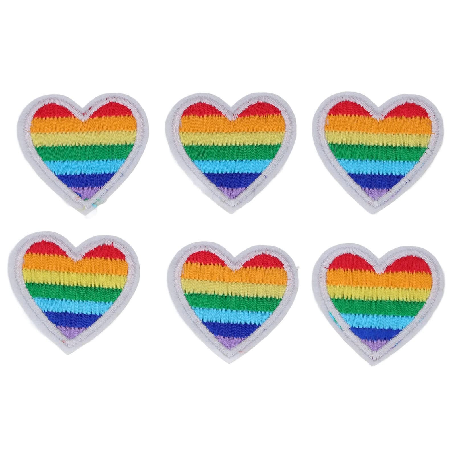 Zerodis 6Pcs Iron-On Sewing Patches - DIY Repair & Decorative Embroidery Patches for Jackets, Hats, Backpacks, Jeans - Rainbow Heart Design with White Border - Perfect for Customizing Denim, School Uniforms & Festival Outfits