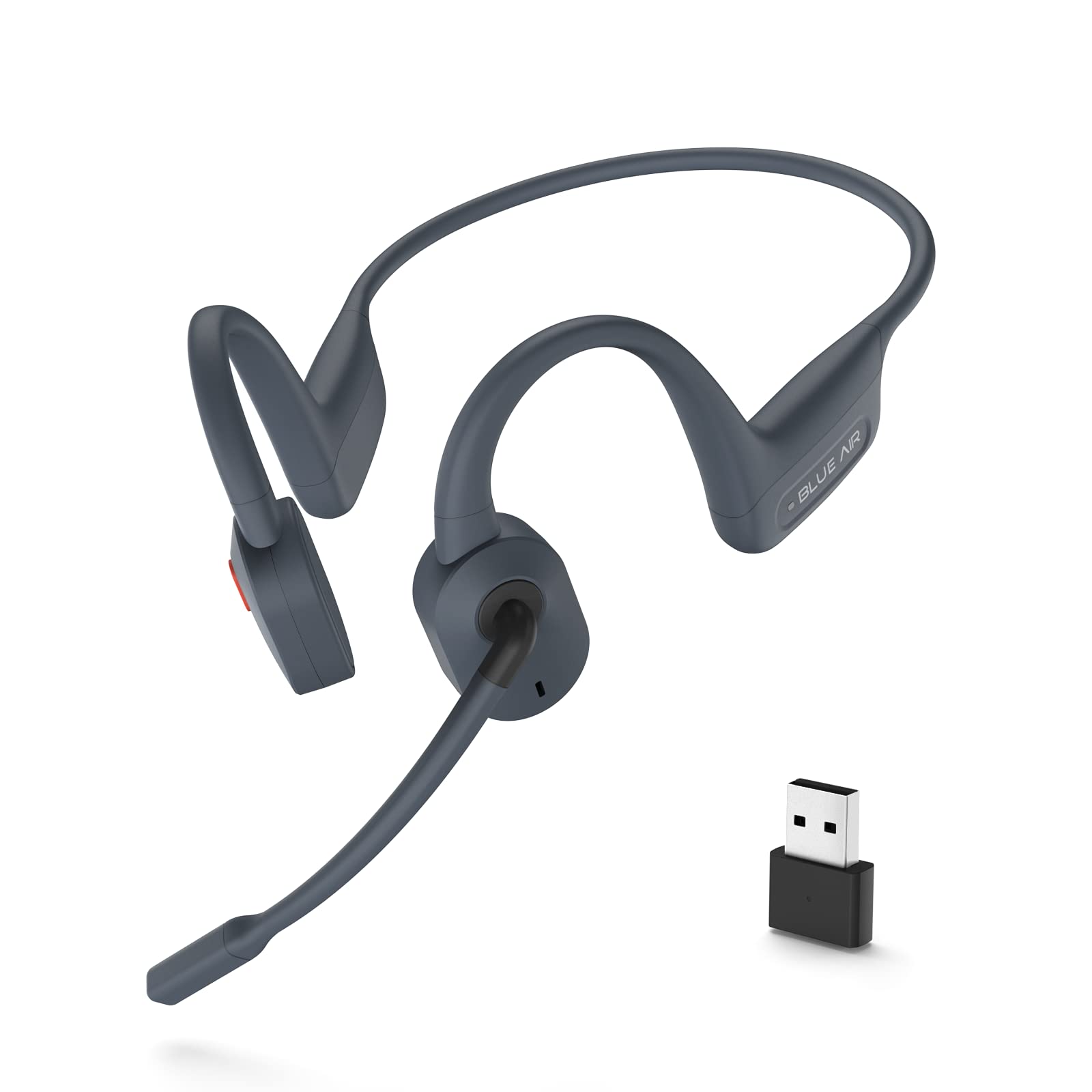 Blue Open Ear Bluetooth Headset with Microphone - Wireless Noise Cancelling Computer Headphones for PC, Mac & Laptop - Perfect for Office Work, Home Use & Online Classes - Long Battery Life (Gray)