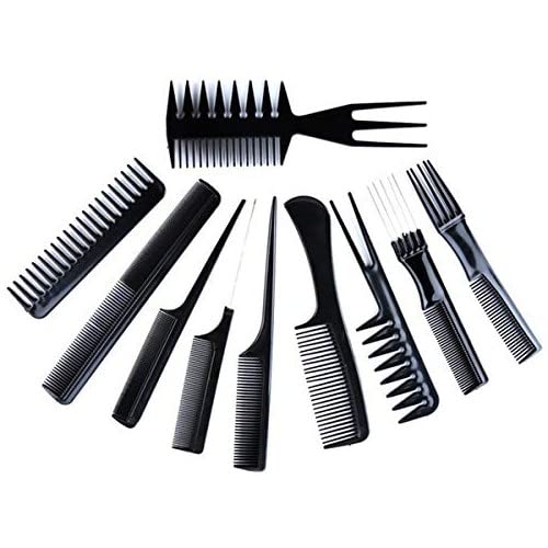 KHUSHI 10-Piece Professional Salon Hair Cutting & Styling Comb Set - Barber Combs & Brushes for Hairdressing (Black) - Perfect for Salons, Barbershops & Home Hair Care