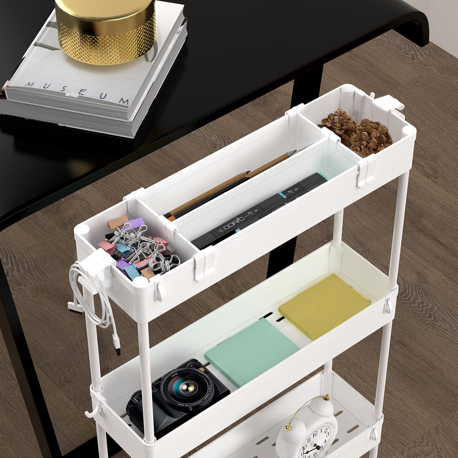 SPACELEAD 4-Tier Slim Rolling Storage Cart - Bathroom, Kitchen & Office Organizer with Slide-Out Shelves - Mobile Utility Cart for Small Spaces, Laundry Room & Narrow Areas - White - Perfect for Bathroom Essentials, Kitchen Supplies & Home Organization
