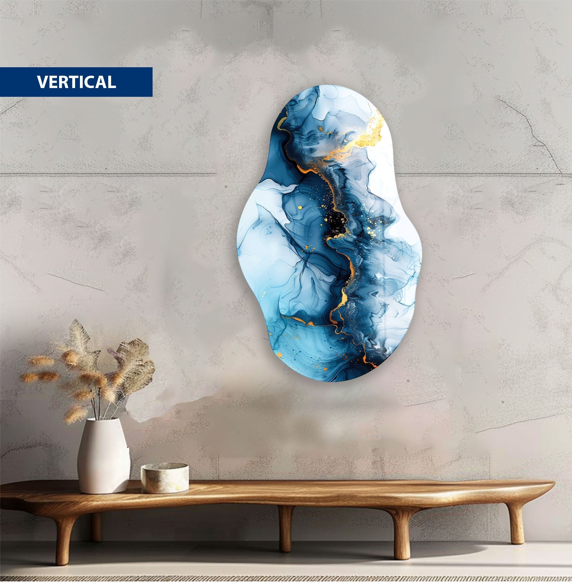Blue Alcohol Ink Glass Wall Art - Handmade Abstract Painting for Home & Office Decor - Perfect for Living Room, Bedroom, or Gift