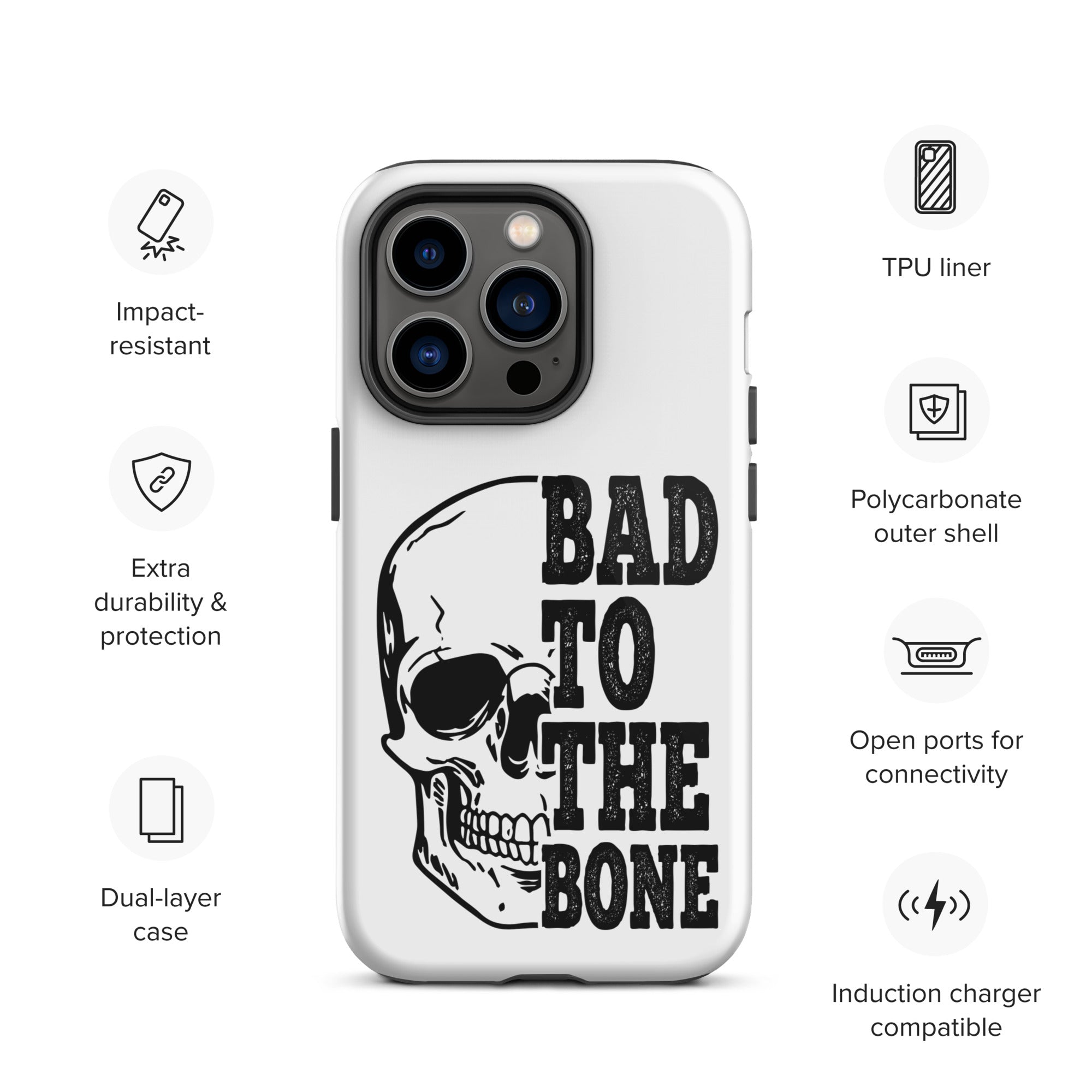 Bad To The Bone Tough iPhone Case - Heavy Duty Protective Cover for iPhone 14/13/12/11 Pro Max - Shockproof & Drop Proof - Perfect for Outdoor Adventures, Construction Work & Extreme Sports