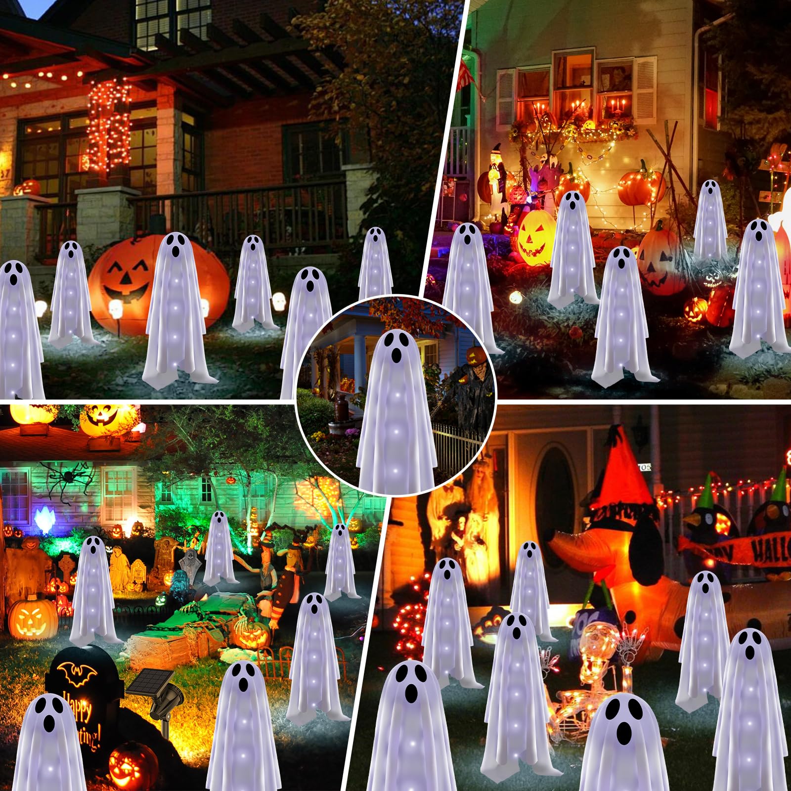 **6-Pack Halloween Solar Ghost Garden Lights - Outdoor Scary Decor for Halloween Party, Yard & Pathway - Cold White LED Solar-Powered Path Lights for Spooky Nighttime Ambiance**