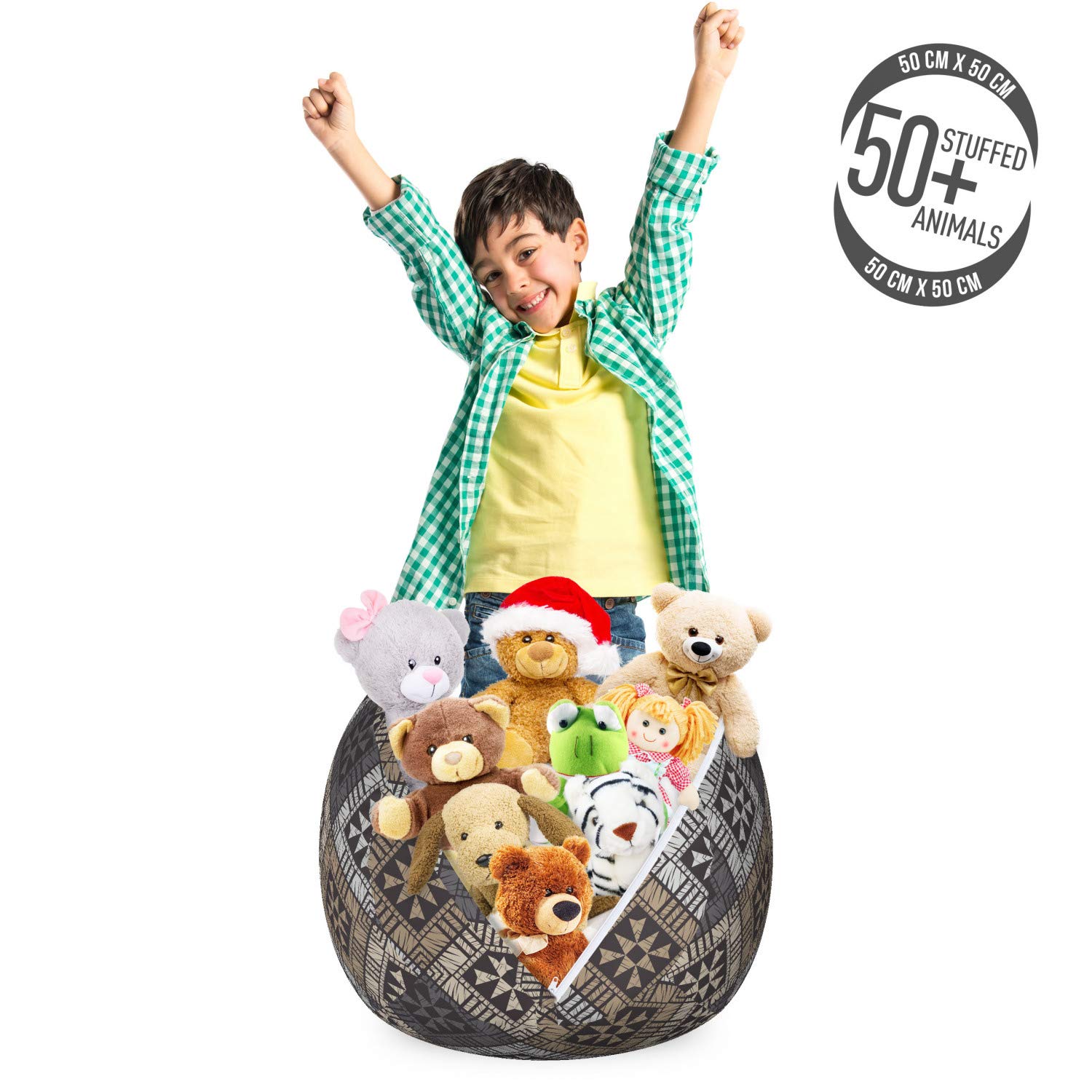Ambesonne Abstract Storage Toy Bag Chair - Ethnic Traditional Design, Washable Stuffed Animal Organizer, Small Size in Dimmable Gray | Perfect for Kids' Room, Nursery, Playroom & Home Organization