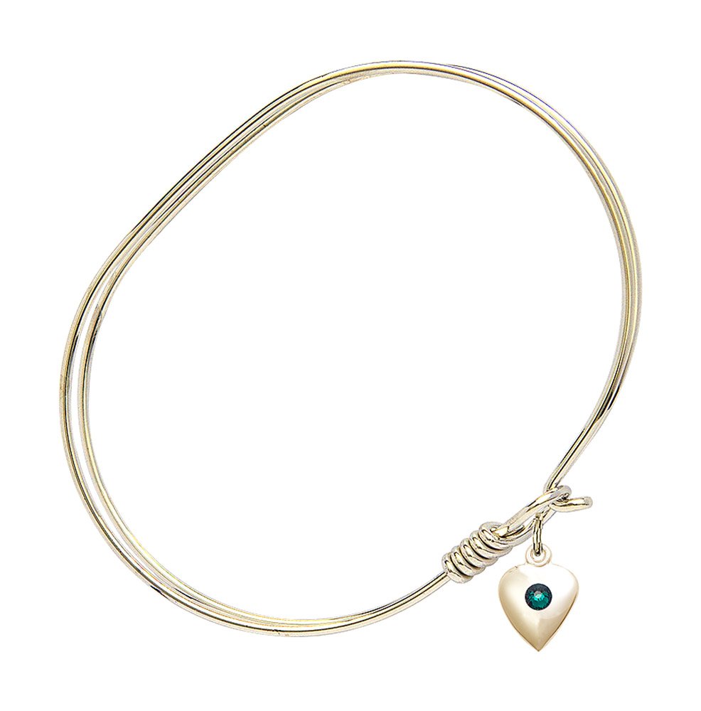 7 Inch Oval Eye Hook Bangle Bracelet with Heart Charm & May Green Crystal - Elegant Jewelry for Women, Perfect for Parties, Weddings & Daily Wear