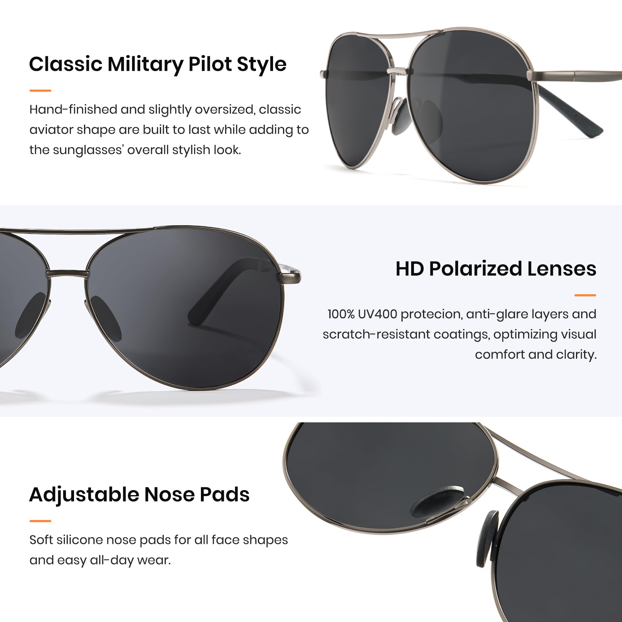 Cyxus Polarized Aviator Sunglasses for Men - UV400 Protection, Military Pilot Style - Trendy for Driving, Hiking & Outdoor Activities - Model 1489