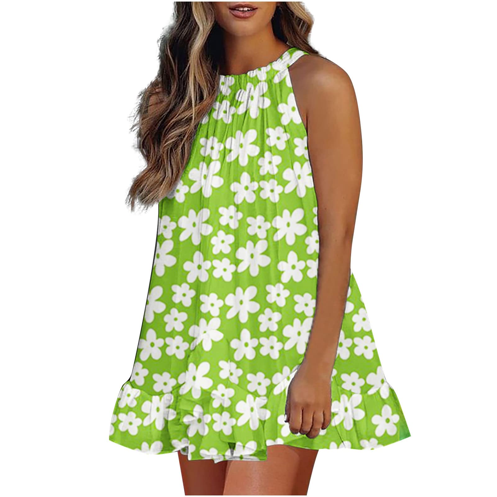 2024 Women's Summer Dresses - Lace-up Suspenders & Adjustable Ruffle Hem Sleeveless Mini Dress for Beach, Party & Casual Wear | Style 4602