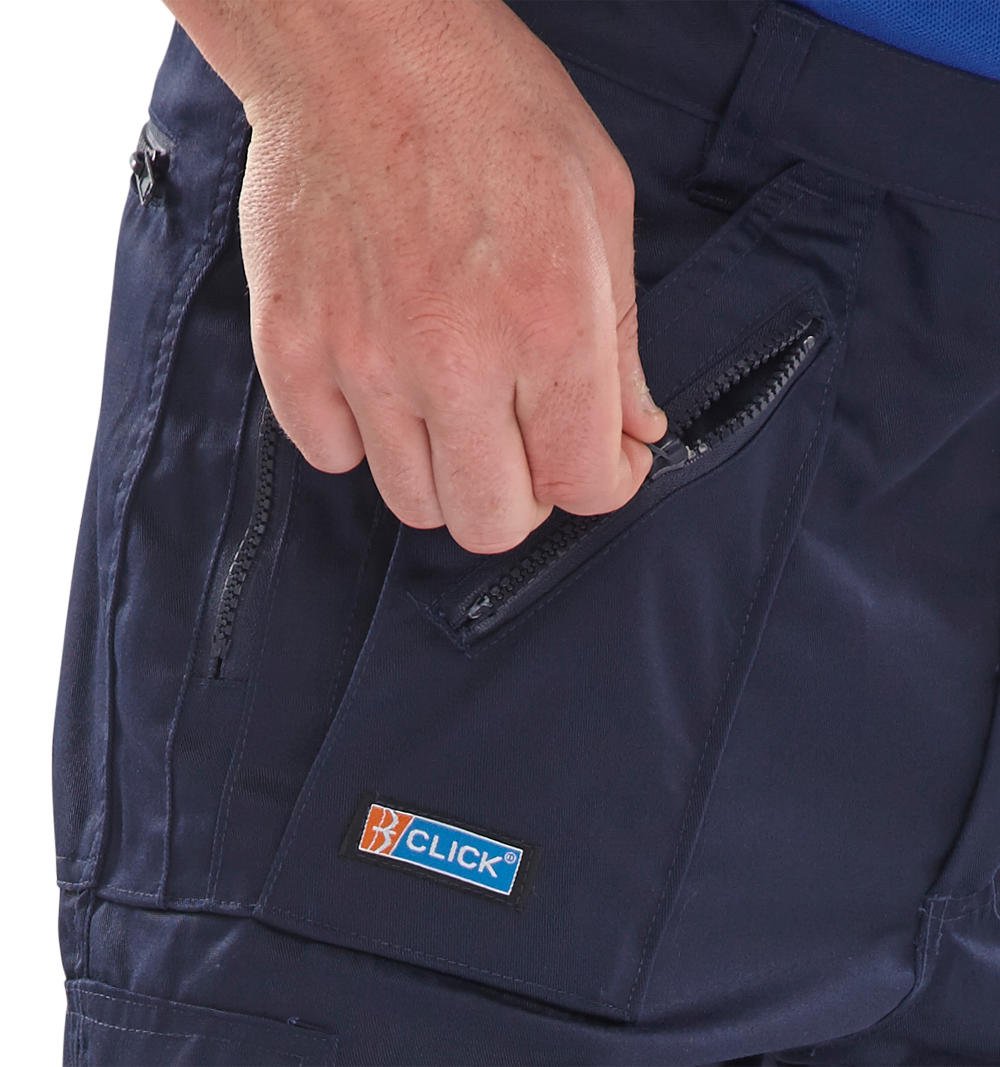 Click Action Work Trousers for Men - Durable Navy Blue Work Pants Size 40T - Perfect for Construction, Landscaping & Outdoor Jobs