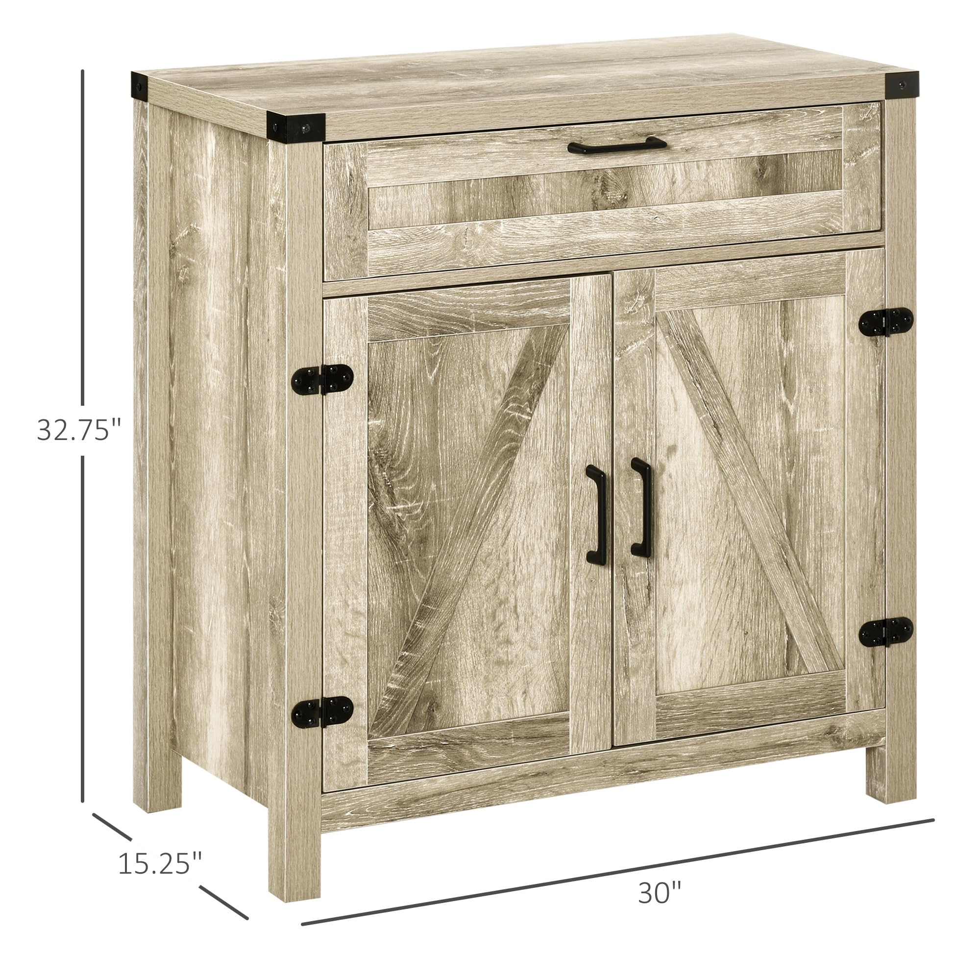 HOMCOM Modern Farmhouse Sideboard Buffet Cabinet with Storage Drawer & 2 Barn Doors - Oak Finish Kitchen Storage & Coffee Bar Cabinet for Dining Room, Living Room, or Entryway Organization