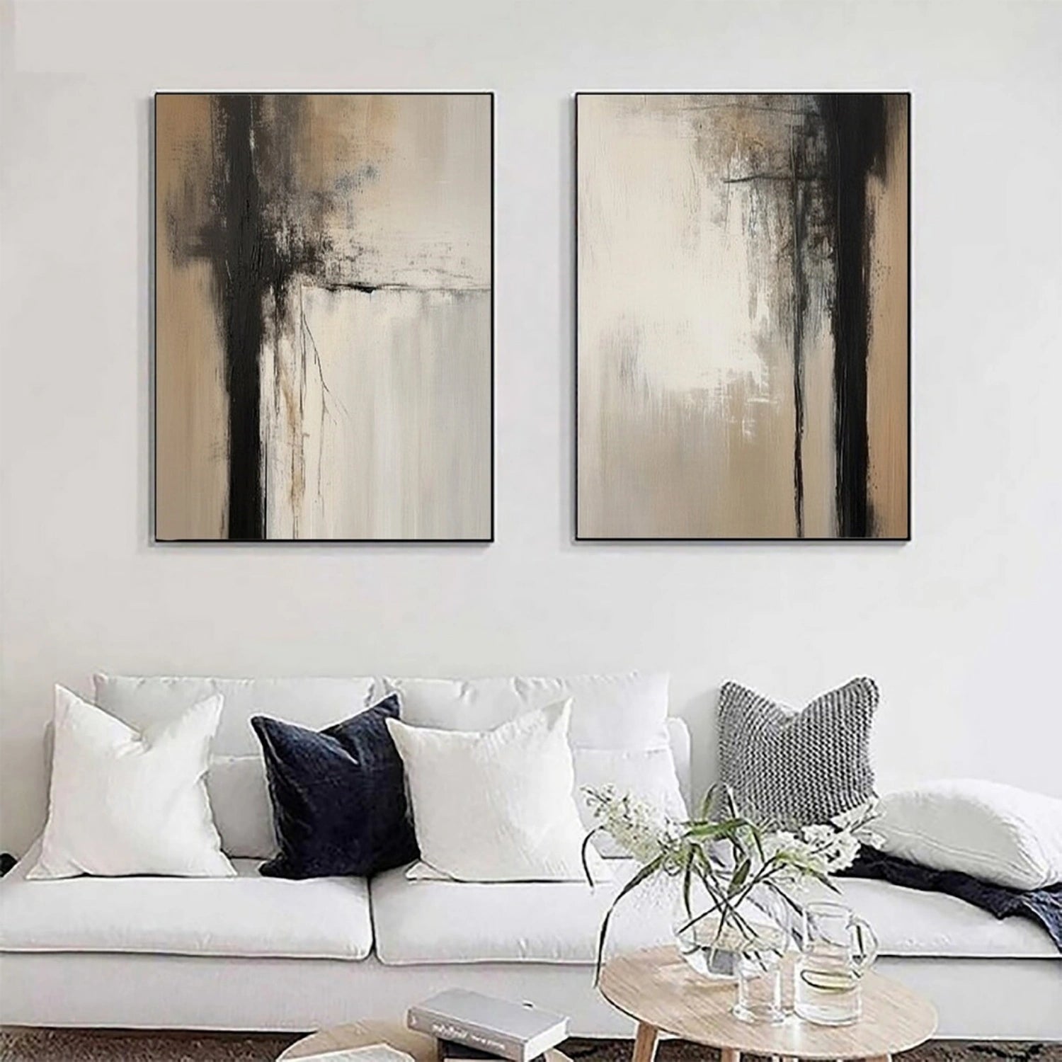 Abstract Wall Art Set of 2 - Modern Canvas Paintings for Living Room & Bedroom Decor | #AB416