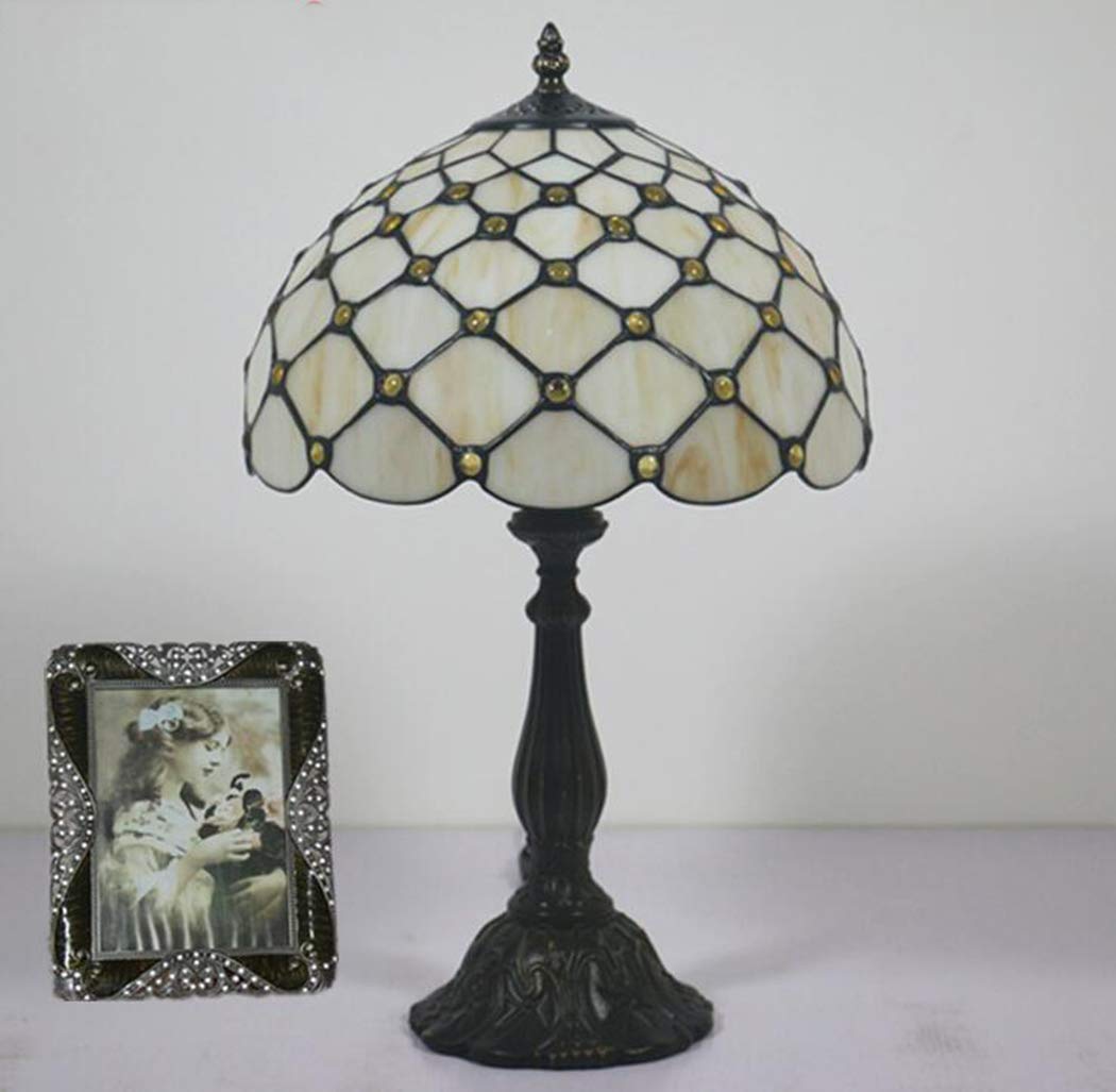 Tiffany Style Table Lamp - 12 Inch Handmade Stained Glass Desk Lamp with European Vintage Resin Base, Gold Finish | Perfect for Bedroom, Bedside, Reading Nook, Restaurant & Bar Lighting